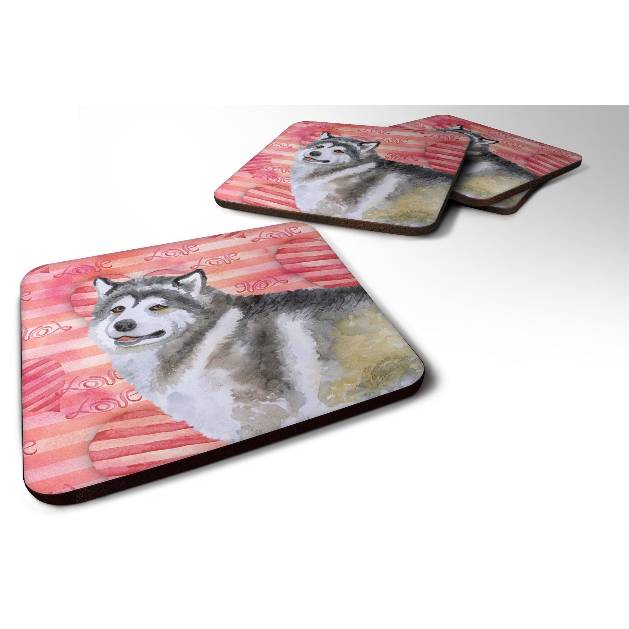 Caroline'S Treasures Alaskan Malamute Love Decorative Coasters, Multicolor