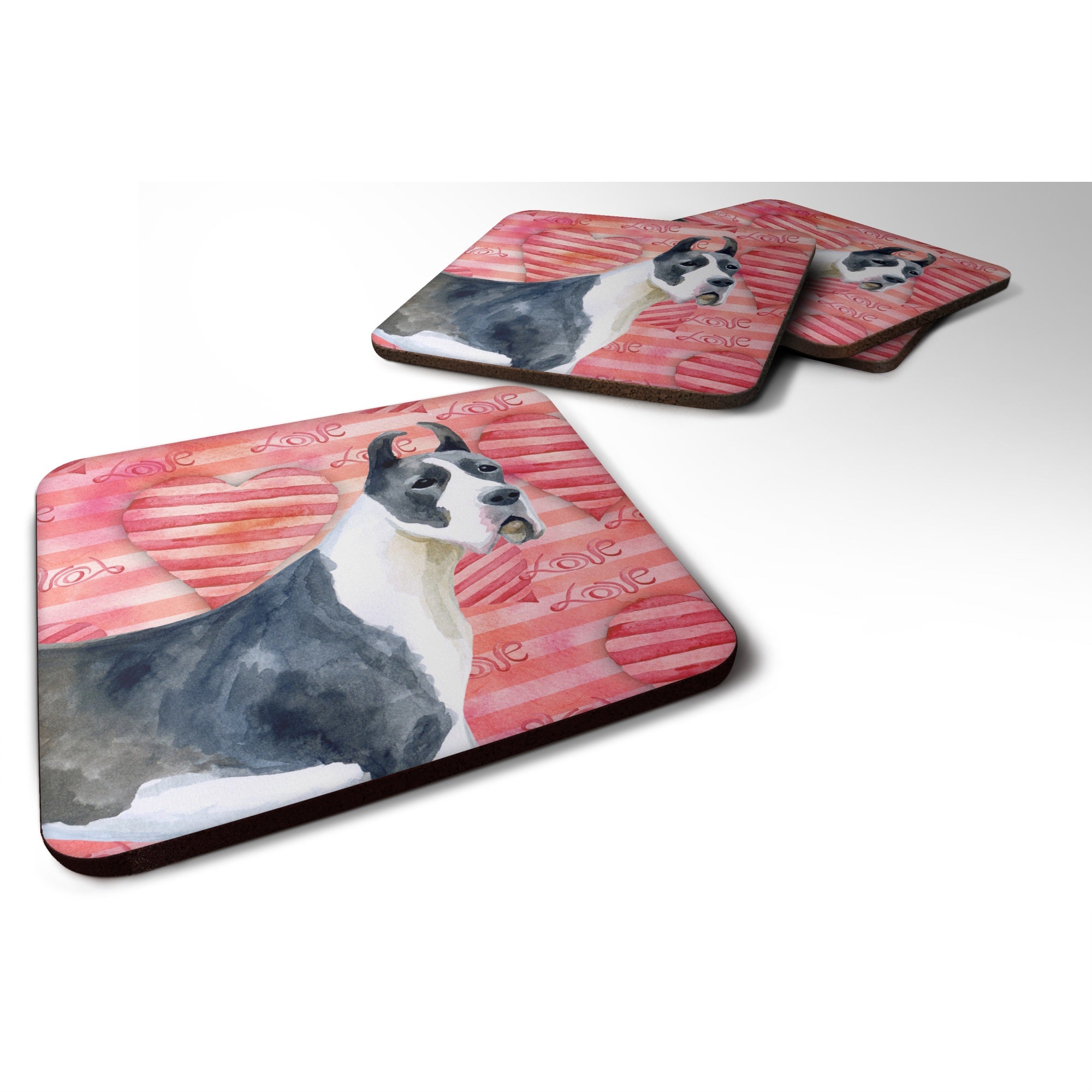 Caroline'S Treasures Harlequin Dane Love Decorative Coasters, Multicolor