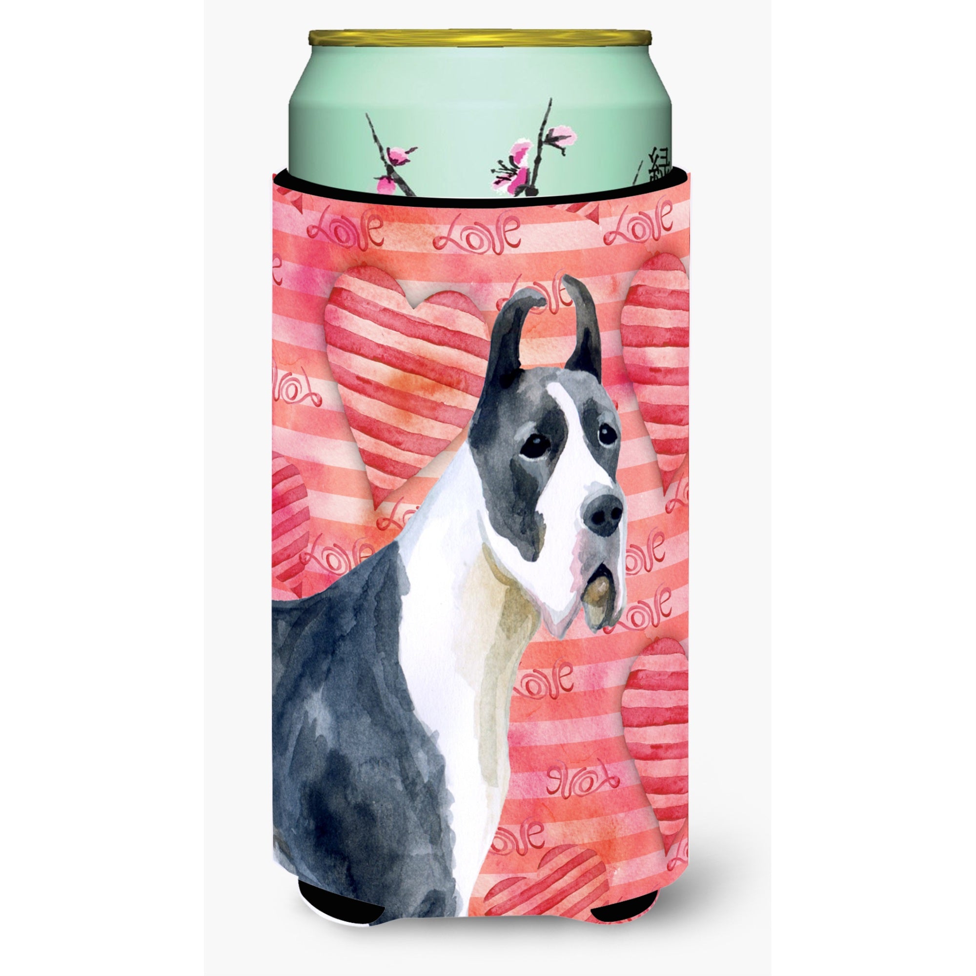 Caroline'S Treasures Harlequin Dane Love Decorative Can Hugger, Tall Boy, Multicolor
