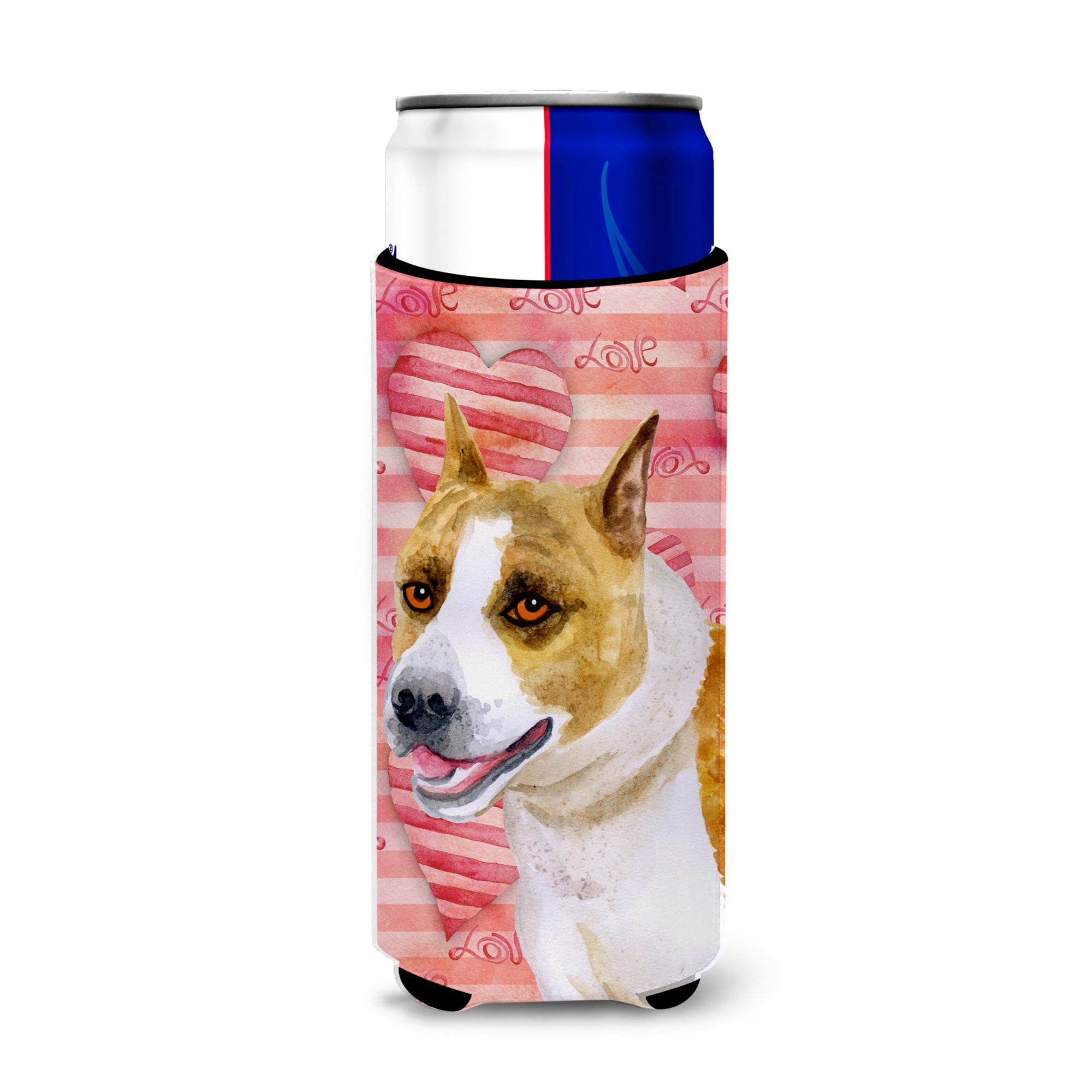 Caroline'S Treasures American Staffordshire Love Decorative Can Hugger, Slim, Multicolor