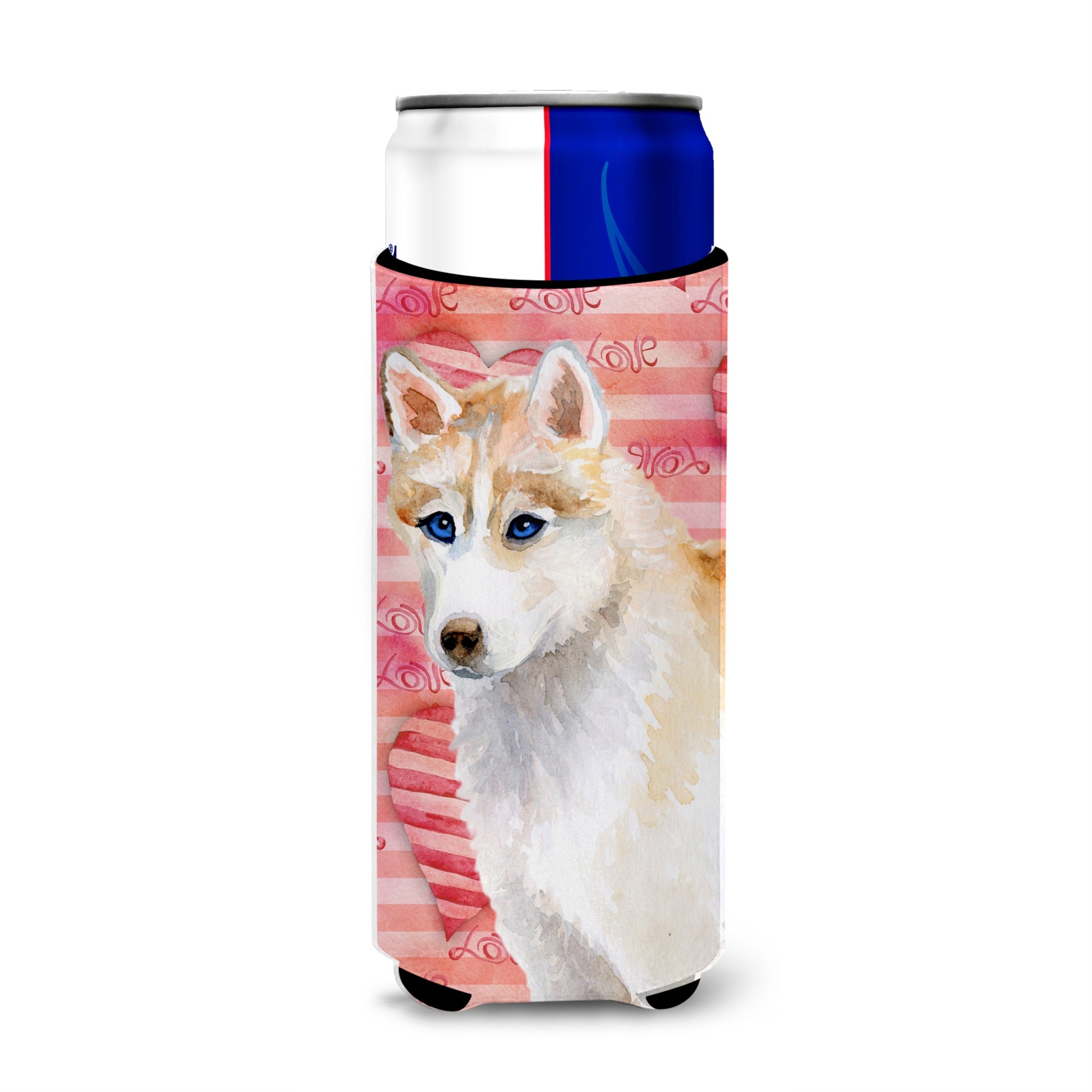 Caroline'S Treasures Siberian Husky Love Decorative Can Hugger, Slim, Multicolor