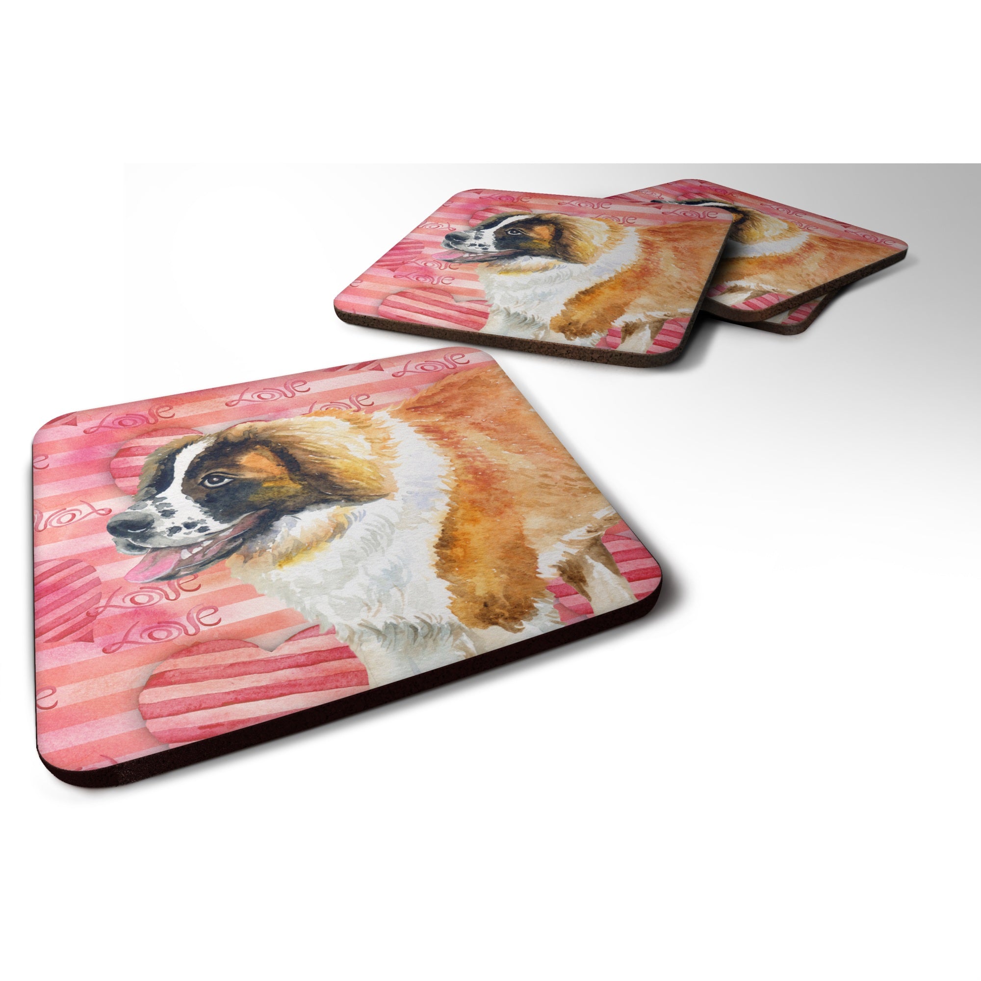 Caroline'S Treasures Saint Bernard Love Decorative Coasters, Multicolor