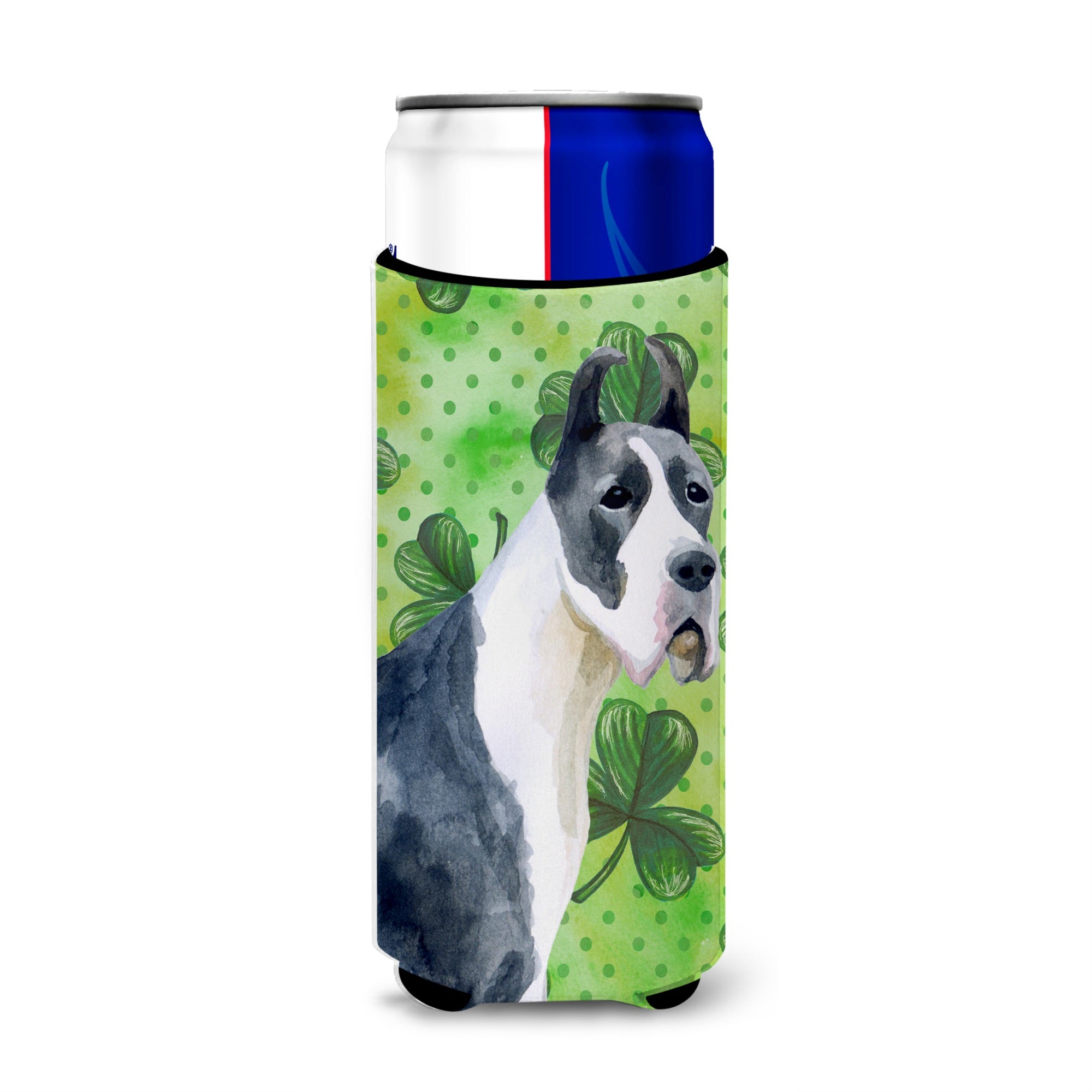 Caroline'S Treasures Harlequin Dane St Patrick'S Decorative Can Hugger, Slim, Multicolor
