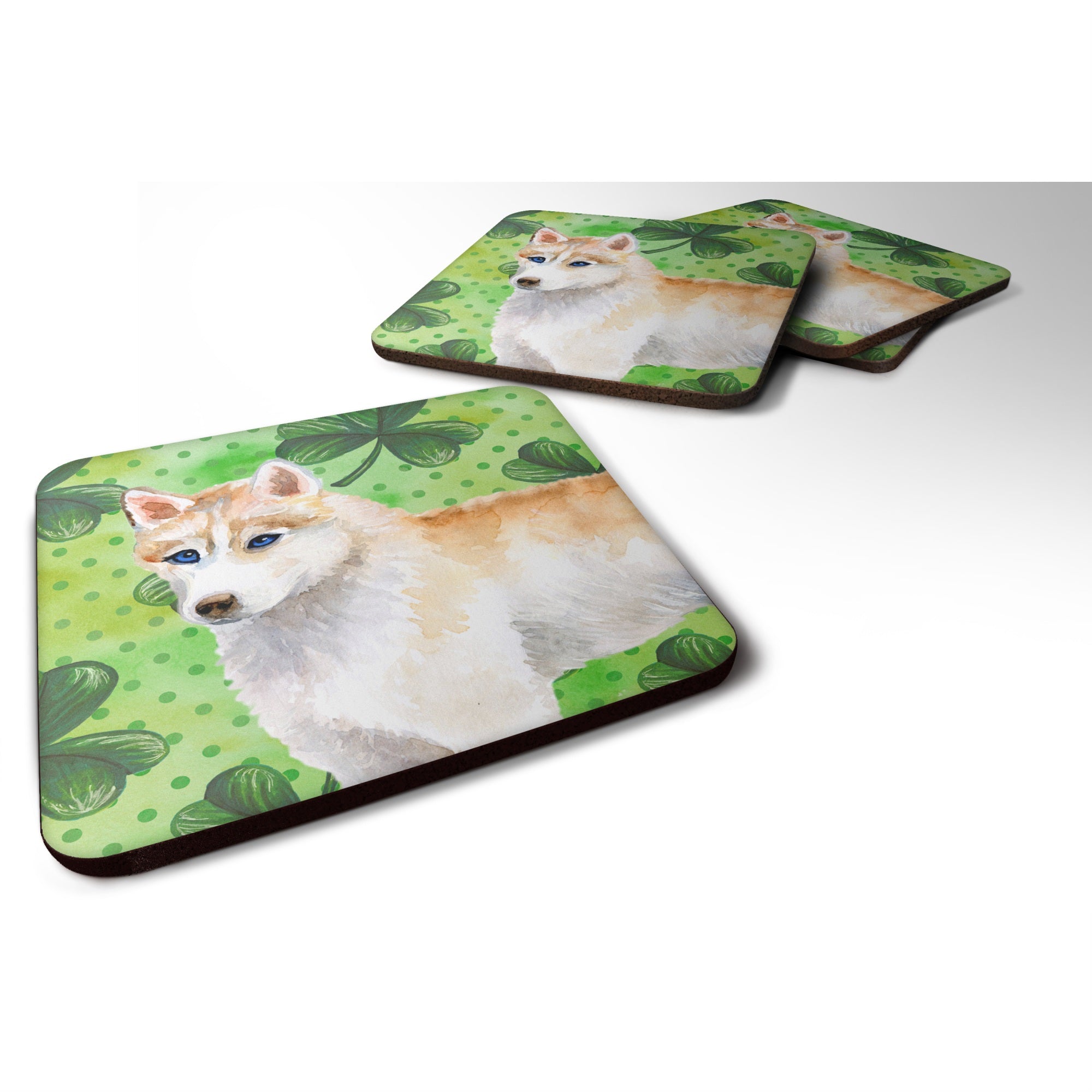 Caroline'S Treasures Siberian Husky St Patrick'S Decorative Coasters, Multicolor