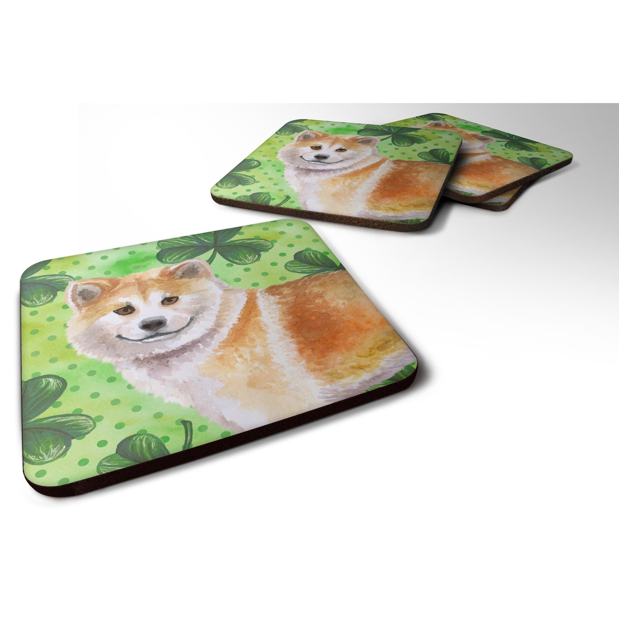 Caroline'S Treasures Shiba Inu St Patrick'S Decorative Coasters, Multicolor