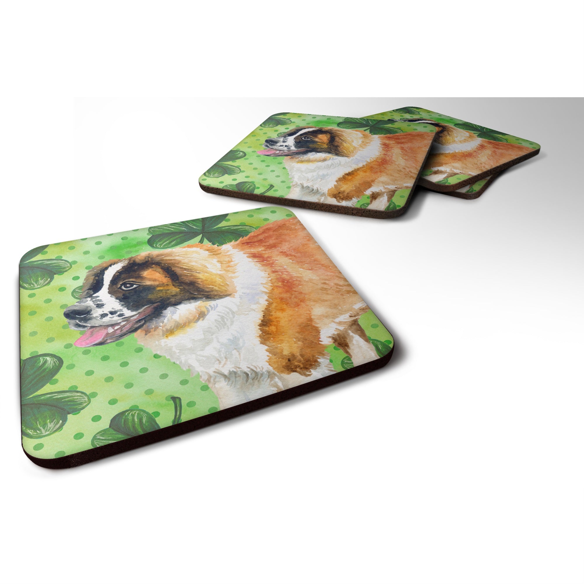 Caroline'S Treasures Saint Bernard St Patrick'S Decorative Coasters, Multicolor