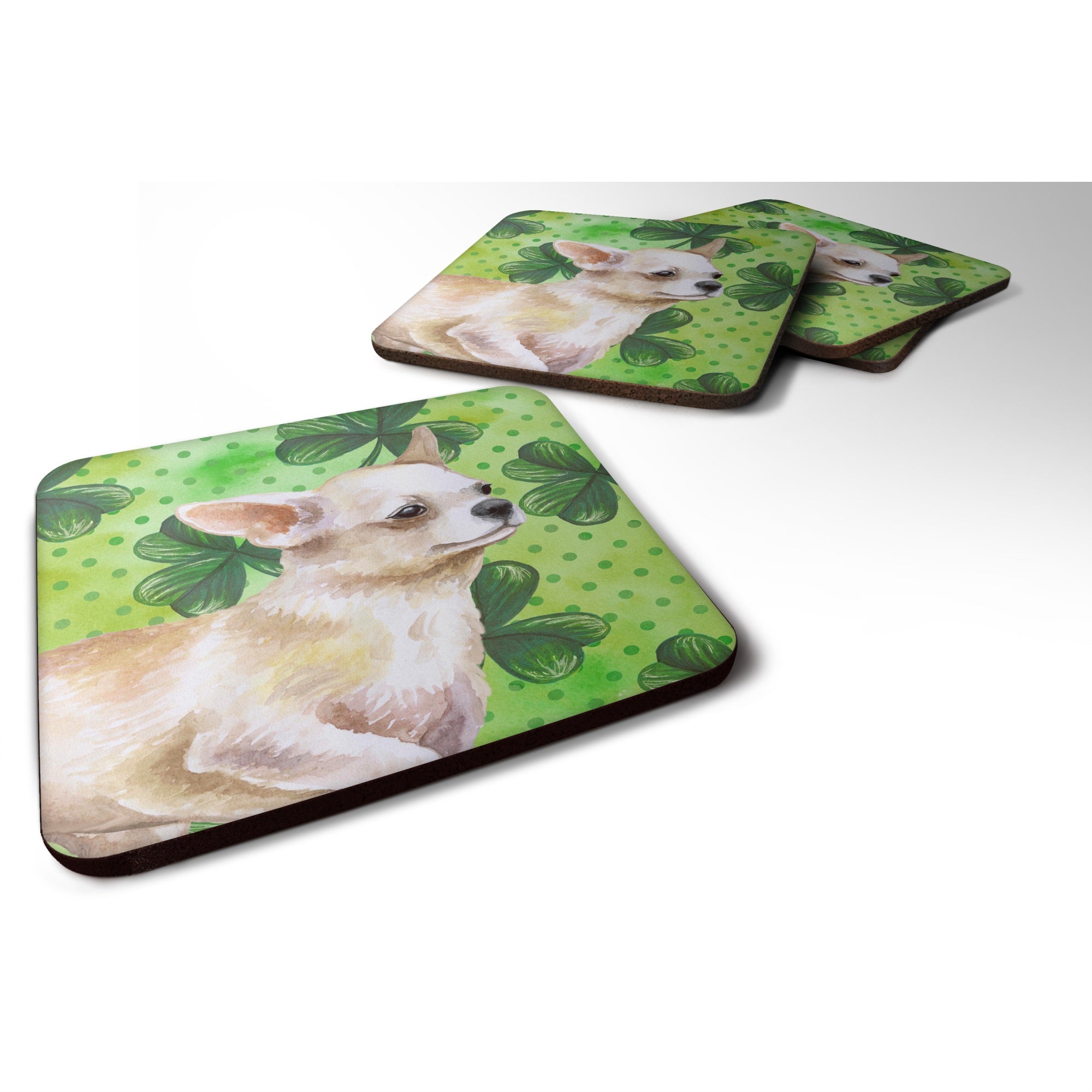 Caroline'S Treasures Chihuahua Leg Up St Patrick'S Decorative Coasters, Multicolor