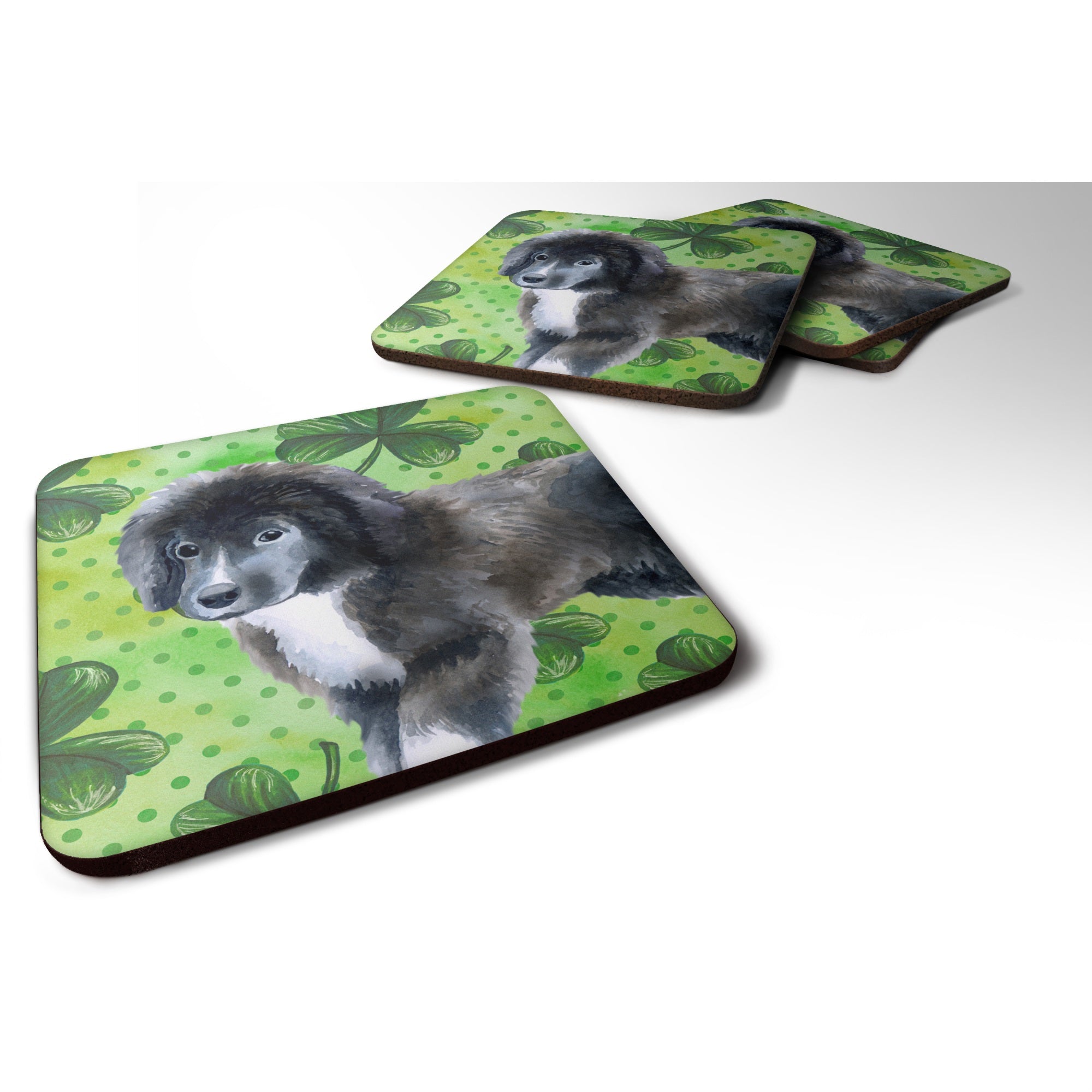 Caroline'S Treasures Newfoundland Puppy St Patrick'S Decorative Coasters, Multicolor