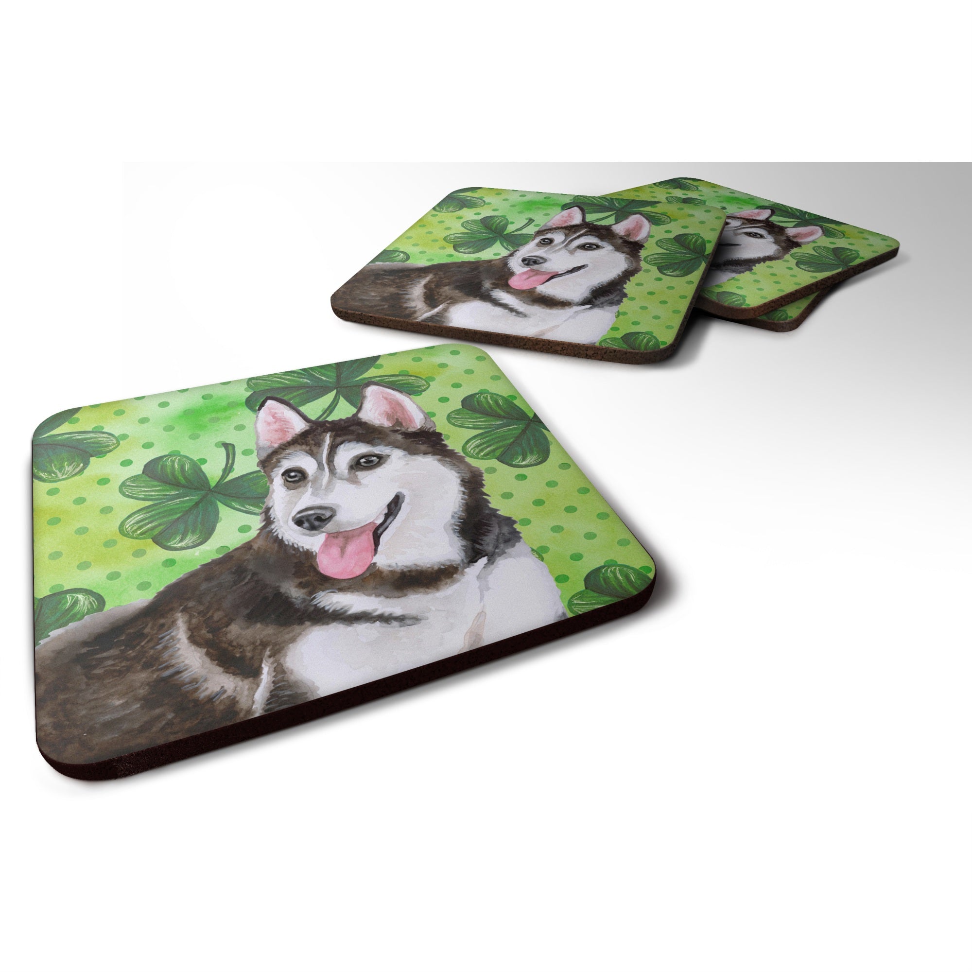 Caroline'S Treasures Siberian Husky #2 St Patrick'S Decorative Coasters, Multicolor