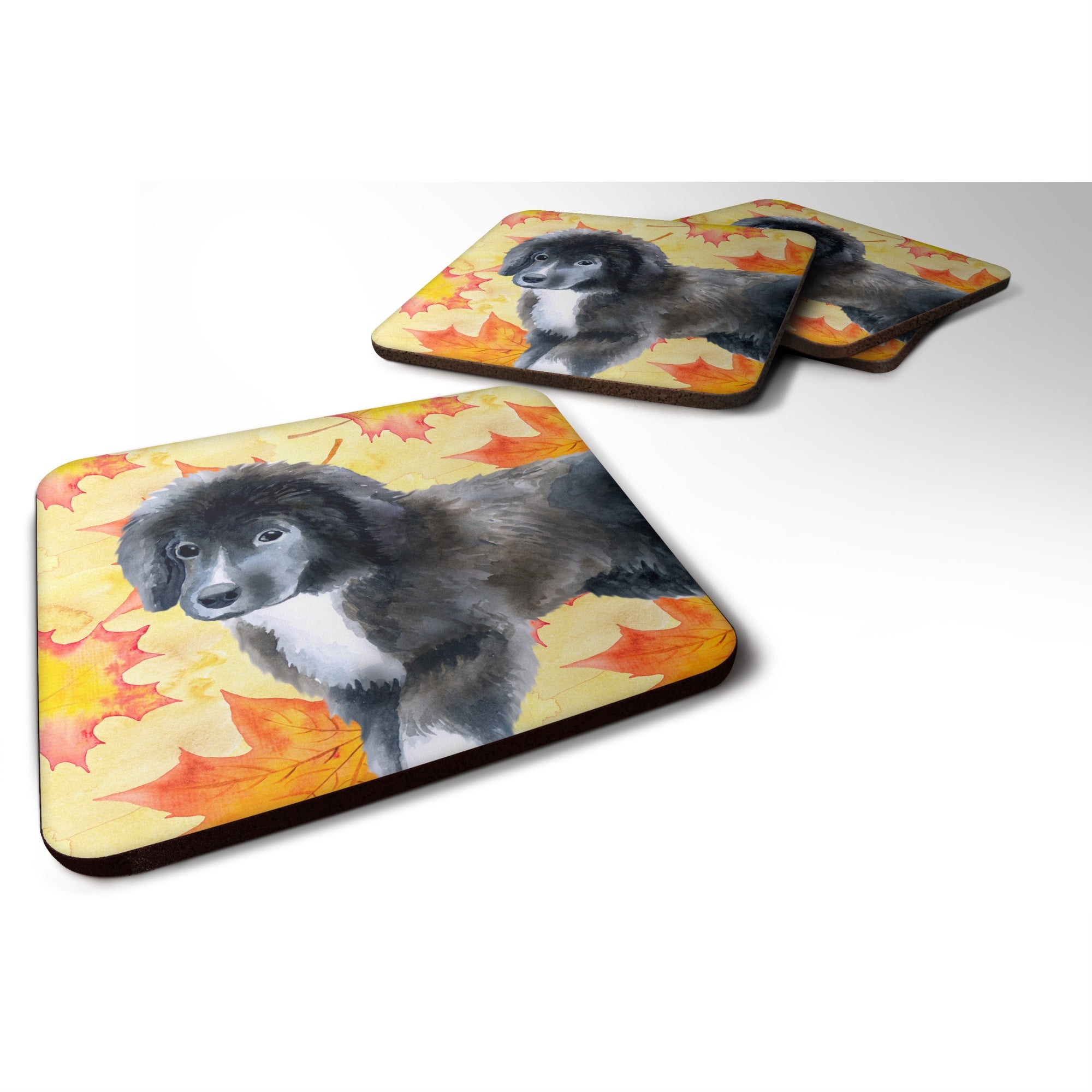 Caroline'S Treasures Newfoundland Puppy Fall Decorative Coasters, Multicolor