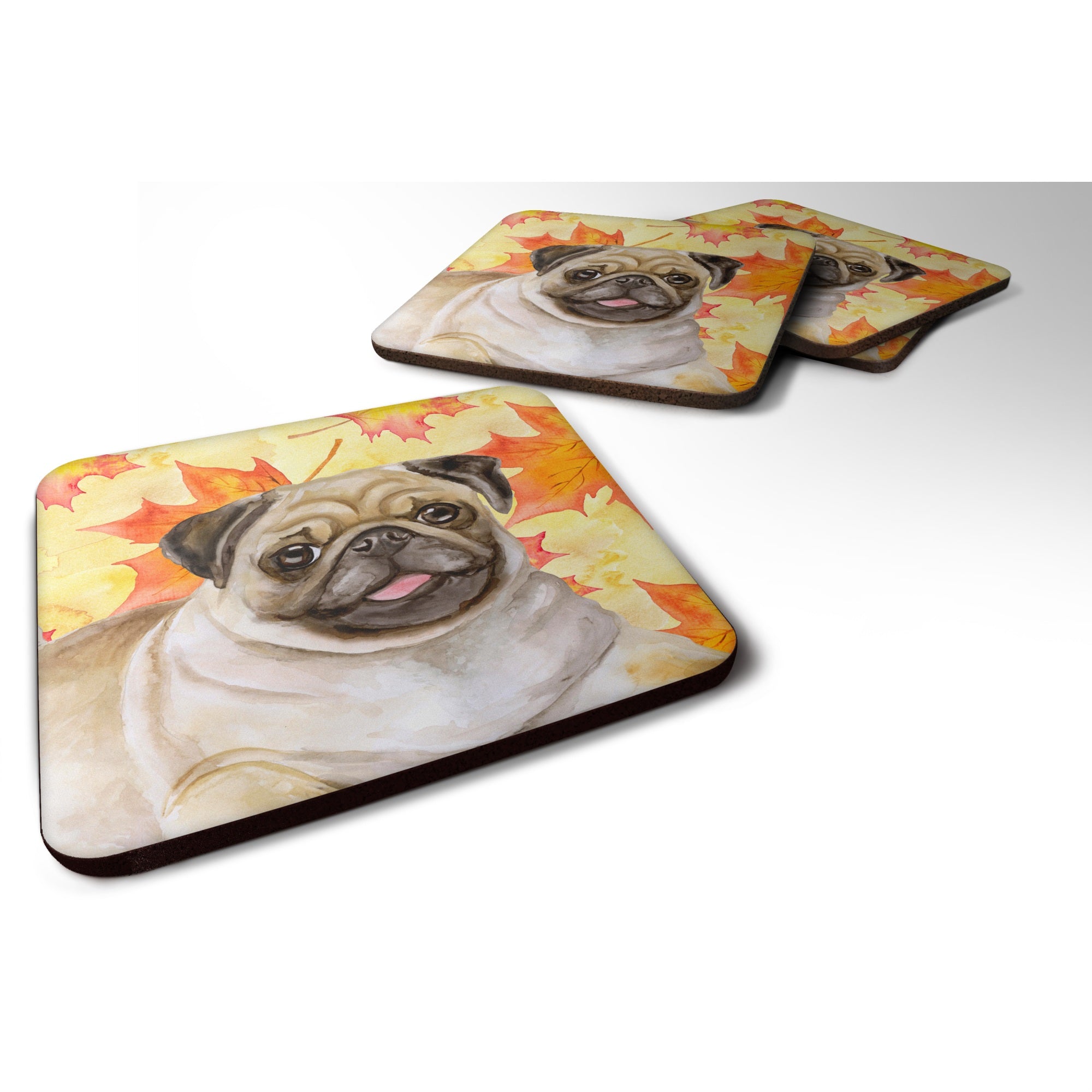 Caroline'S Treasures Fawn Pug Fall Decorative Coasters, Multicolor