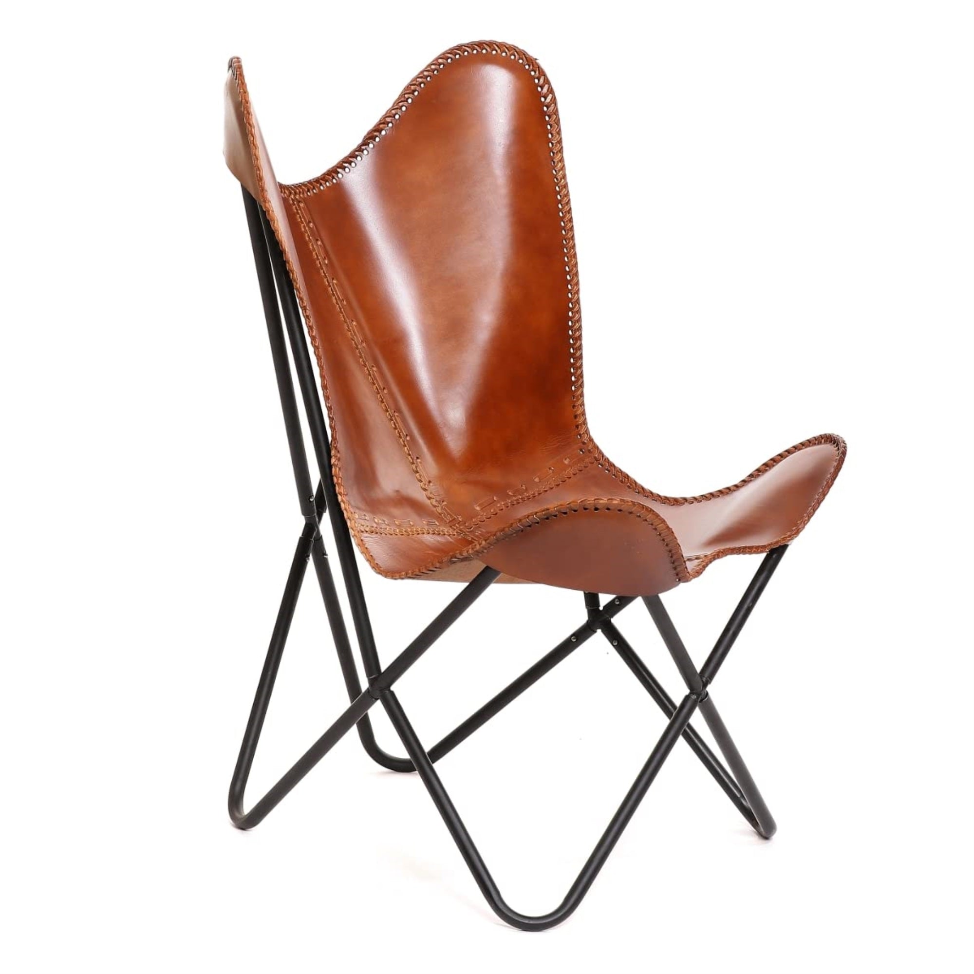 Monroe Butterfly Chair - Black - Brown Upholstery