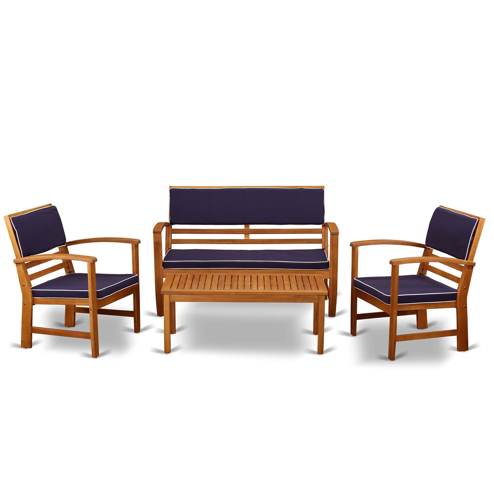 East West Furniture Bcossna Coppell 4 Piece Patio Sofa Set Includes A Rectangle Outdoor Acacia Wood Bistro Table And All Weather Cushions, 19X38 Inch, Natural Oil