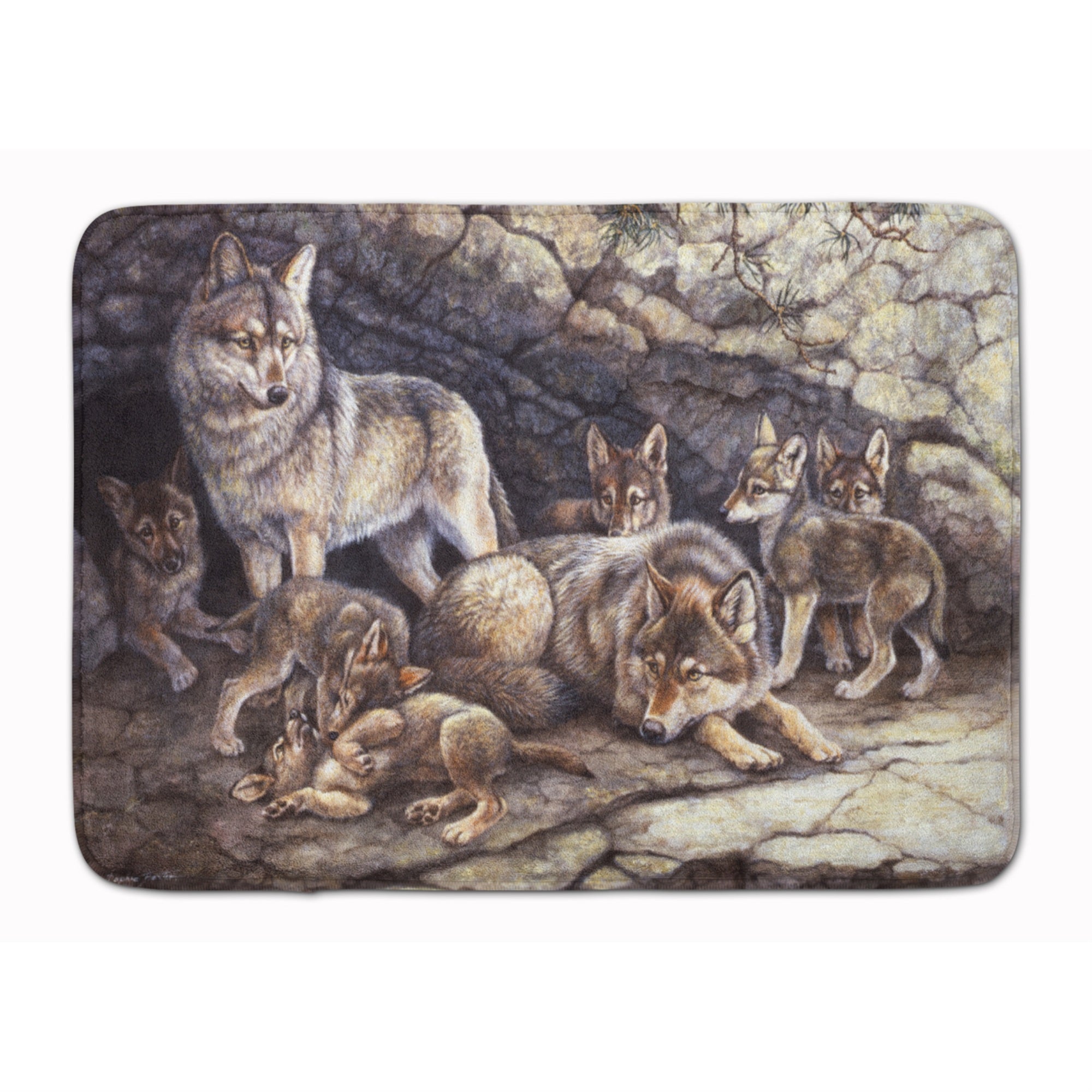 Caroline'S Treasures Wolf Wolves By The Den Floor Mat, 19 X 27, Multicolor