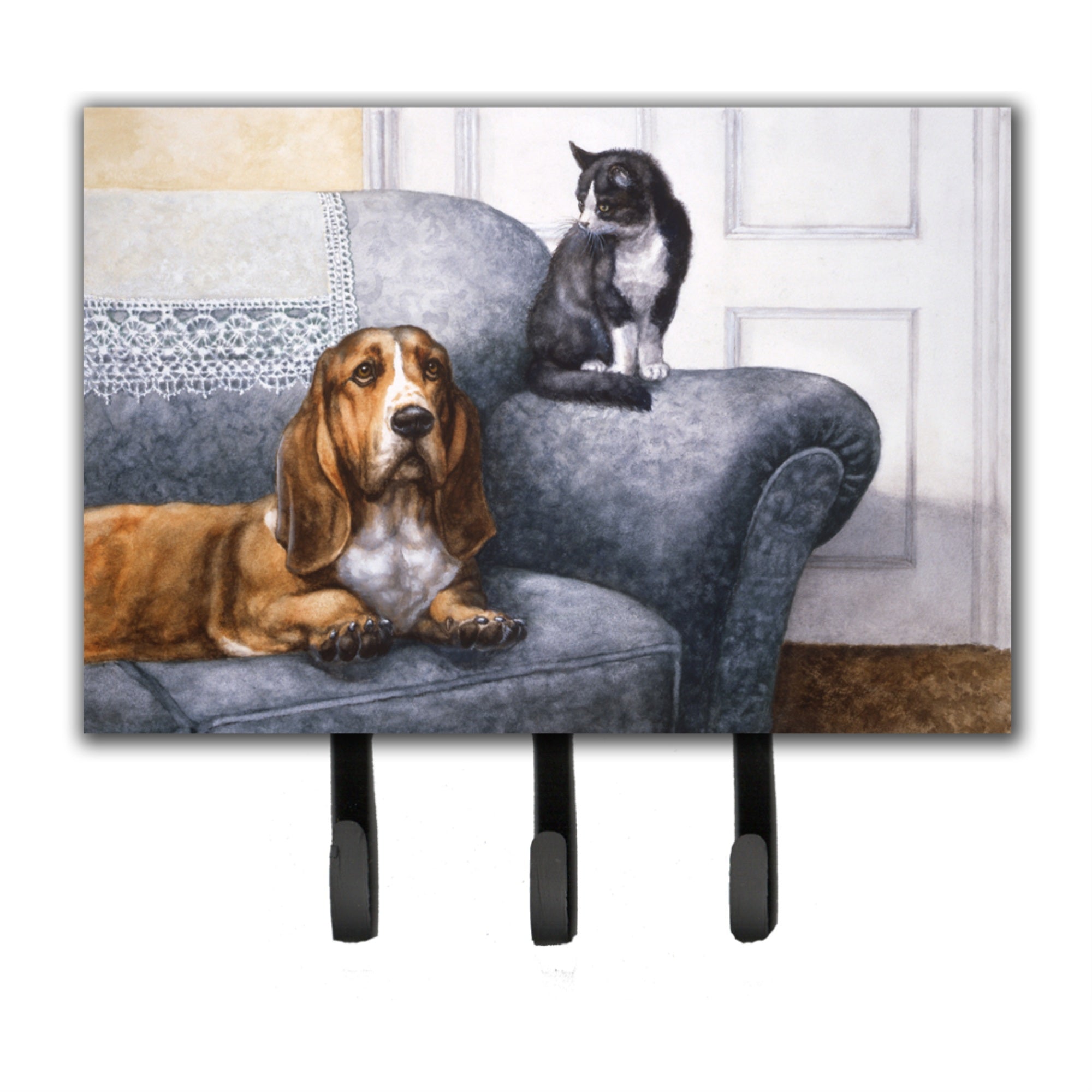 Caroline'S Treasures Bdba0182Th68 Basset Hound And Cat On Couch Leash Or Key Holder, Large, Multicolor