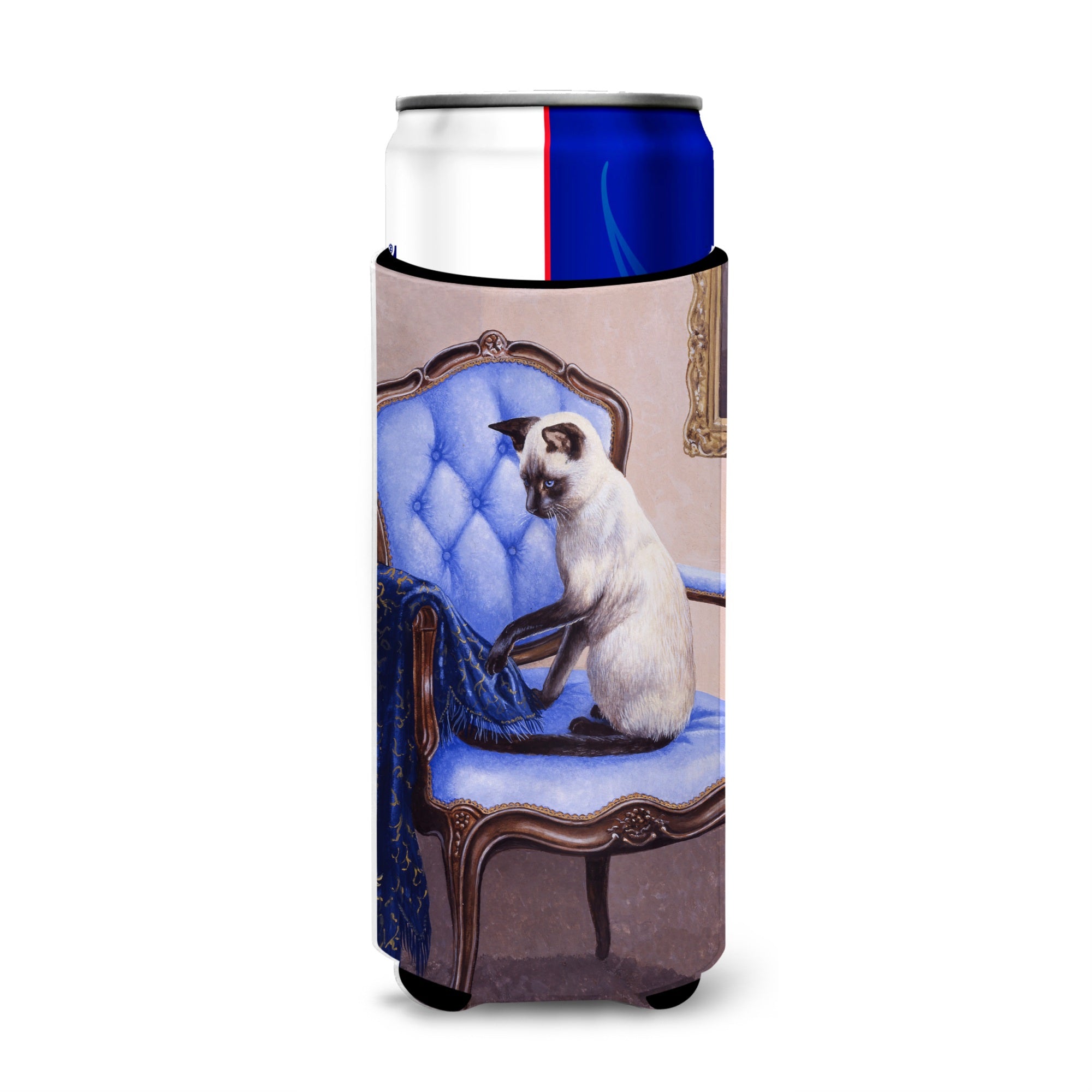 Caroline'S Treasures On The Chair Siamese Cat Michelob Ultra Koozies For Slim Cans, Multicolor