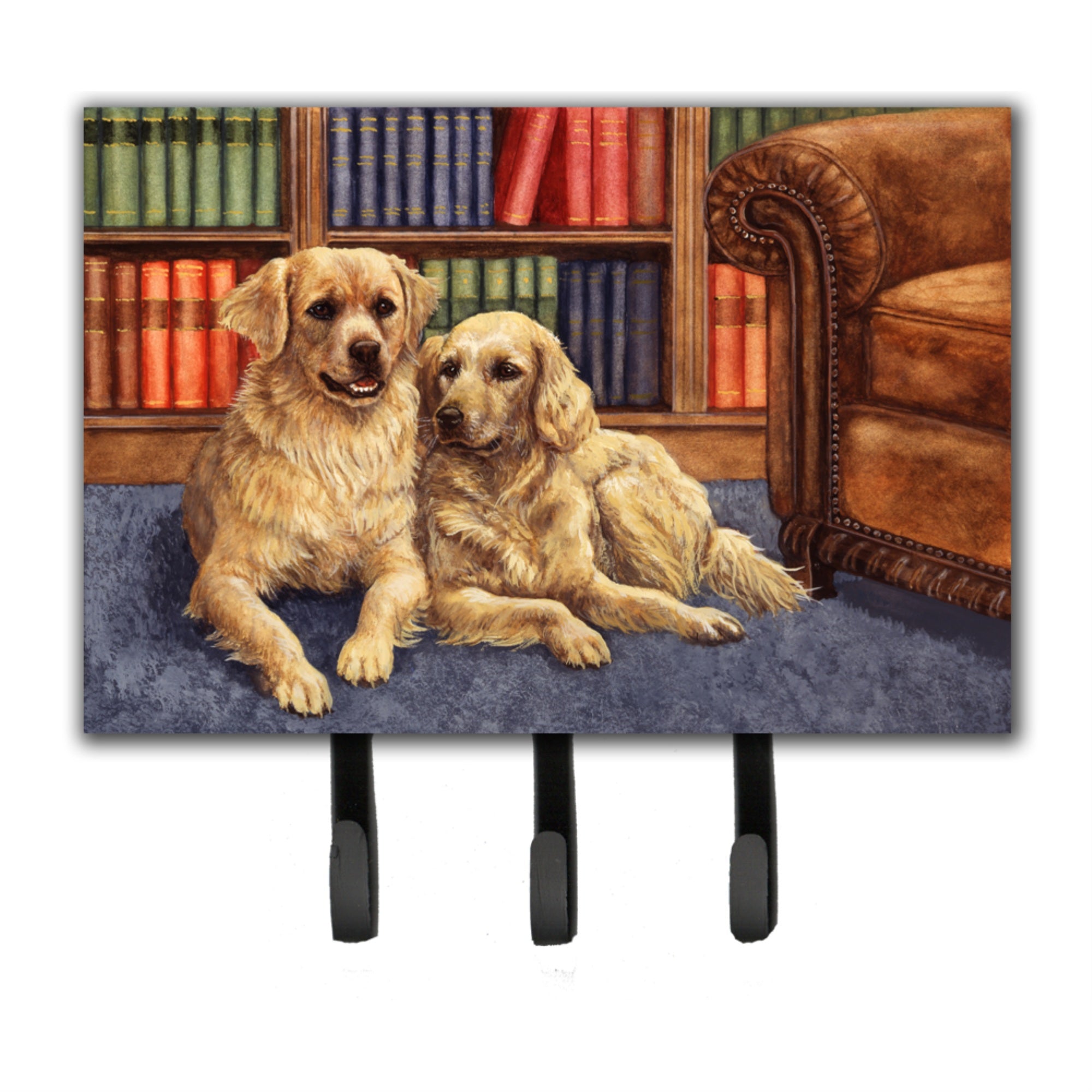Caroline'S Treasures Golden Retrievers In The Library Leash Or Key Holder Hooks, Large, Multicolor