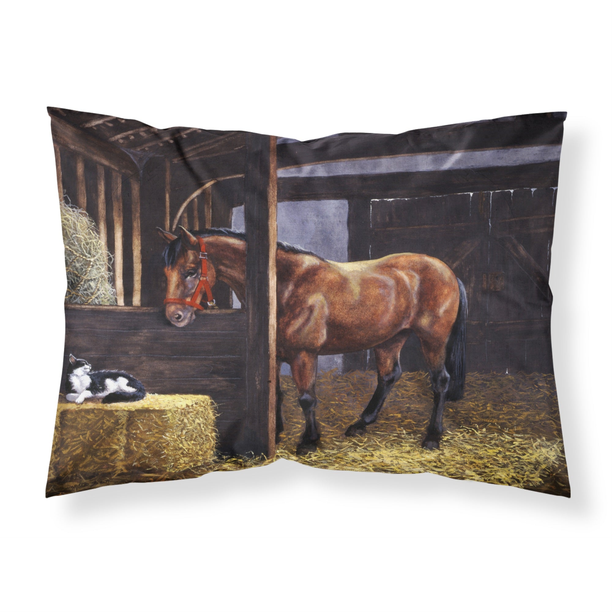 Caroline'S Treasures Horse In Stable With Cat Fabric Standard Pillowcase Bdba0295Pillowcase, Multicolor