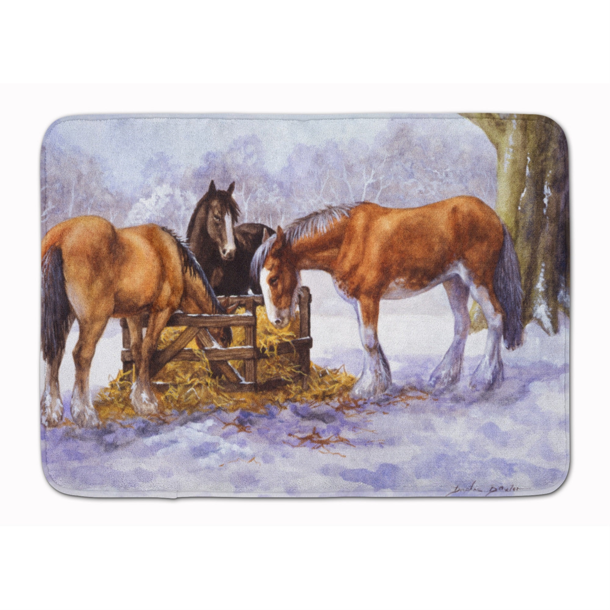 Caroline'S Treasures Horses Eating Hay In The Snow Floor Mat, 19 X 27, Multicolor
