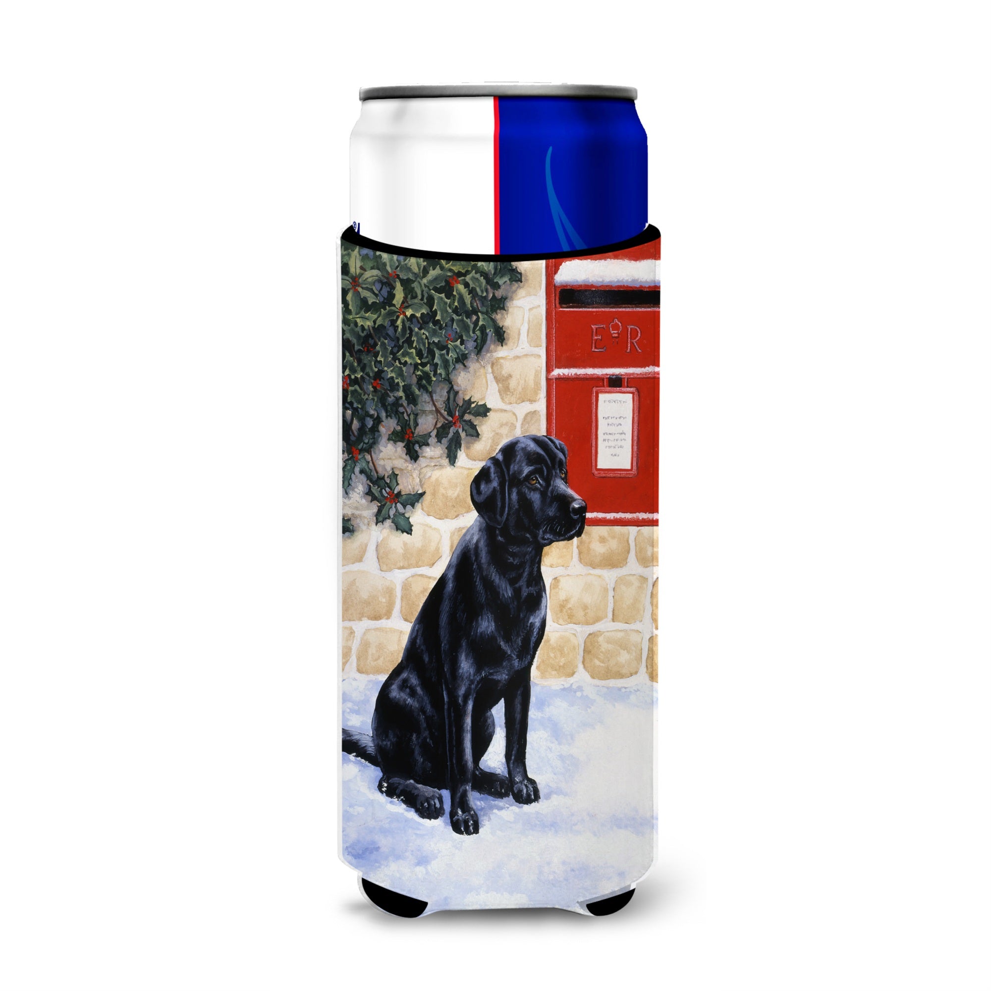 Caroline'S Treasures Black Labrador By The Mail Box Michelob Ultra Koozies For Slim Cans, Multicolor