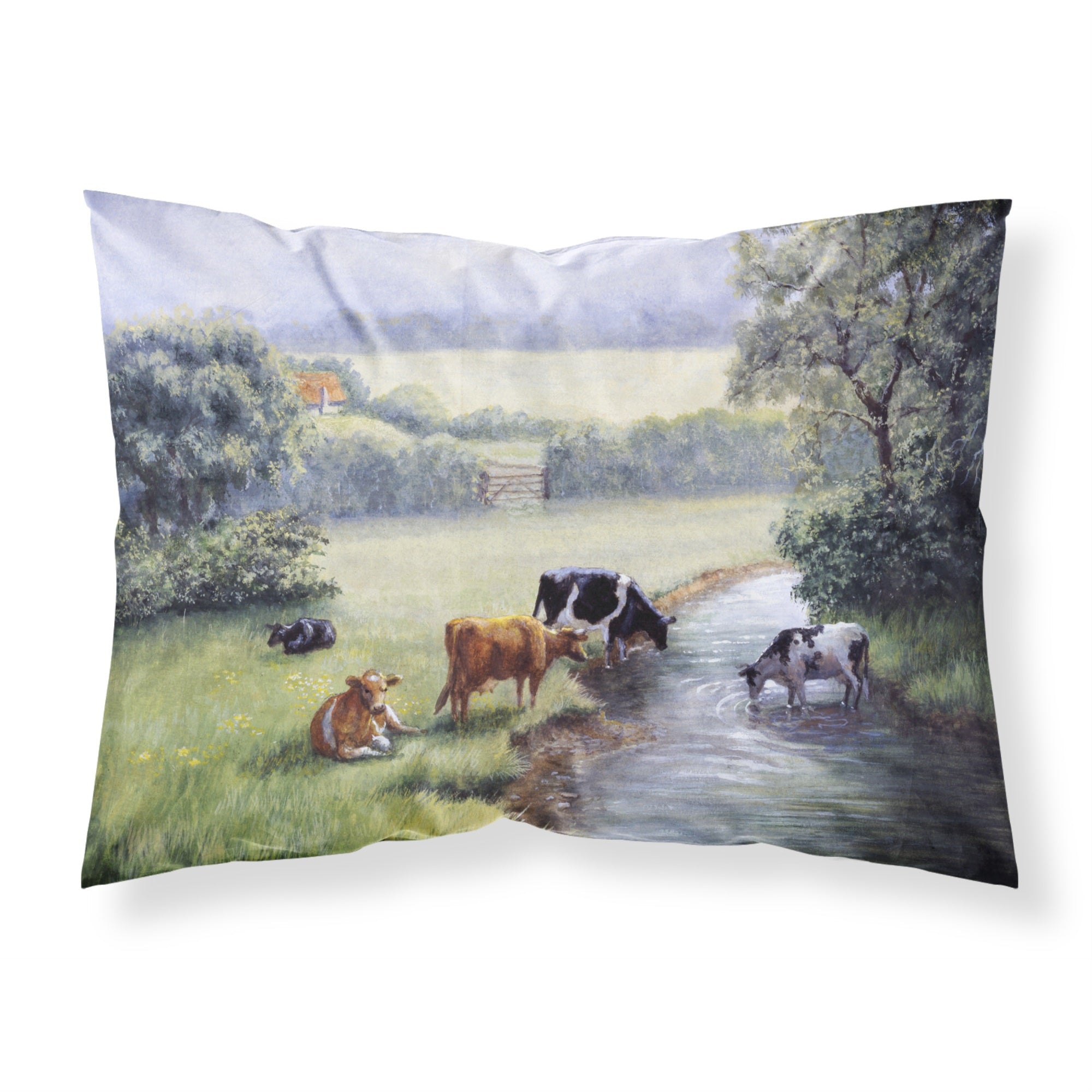 Caroline'S Treasures Cows Drinking At The Creek Bank Fabric Standard Pillowcase Bdba0350Pillowcase, Multicolor