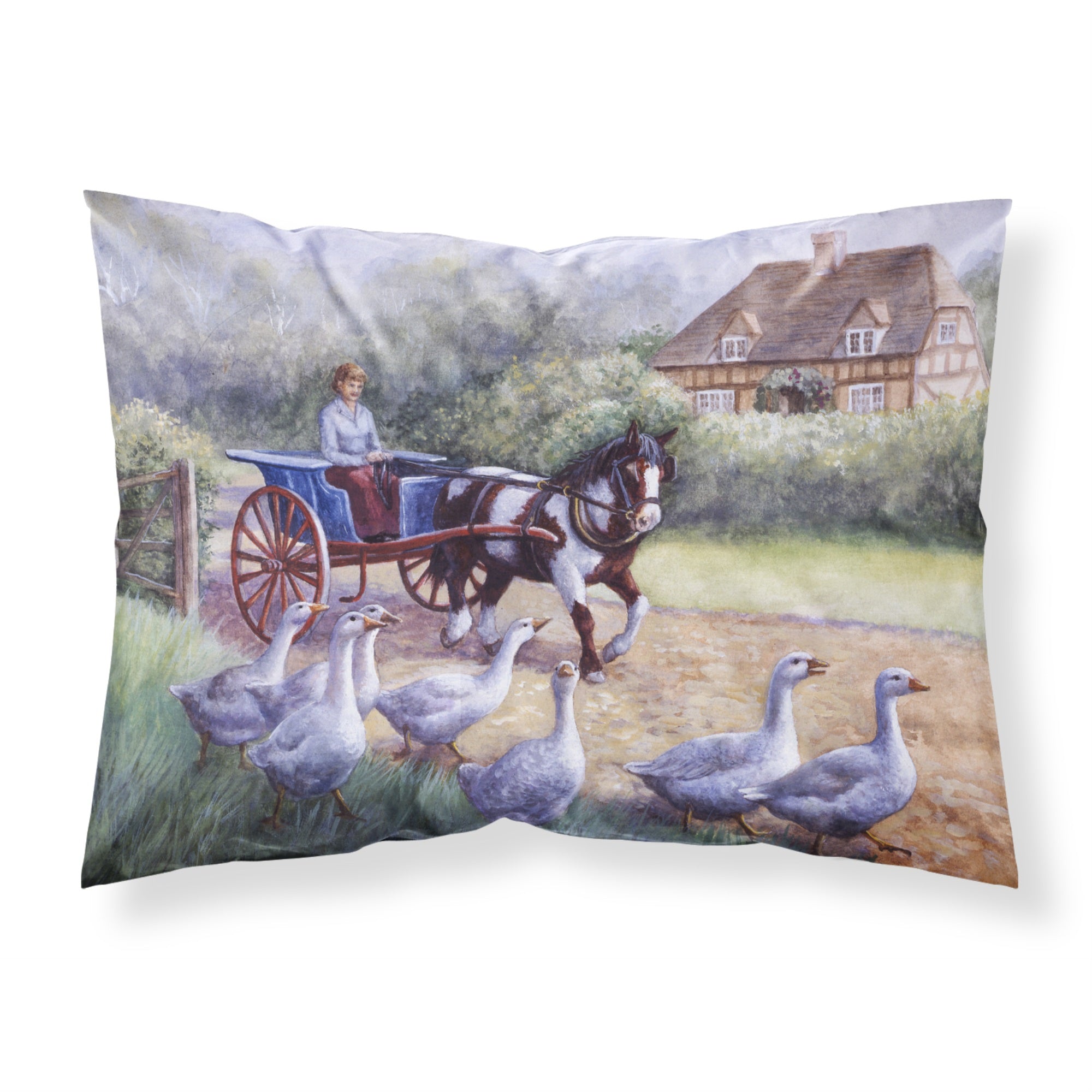 Caroline'S Treasures Geese Crossing Before The Horse Fabric Standard Pillowcase Bdba0351Pillowcase, Multicolor