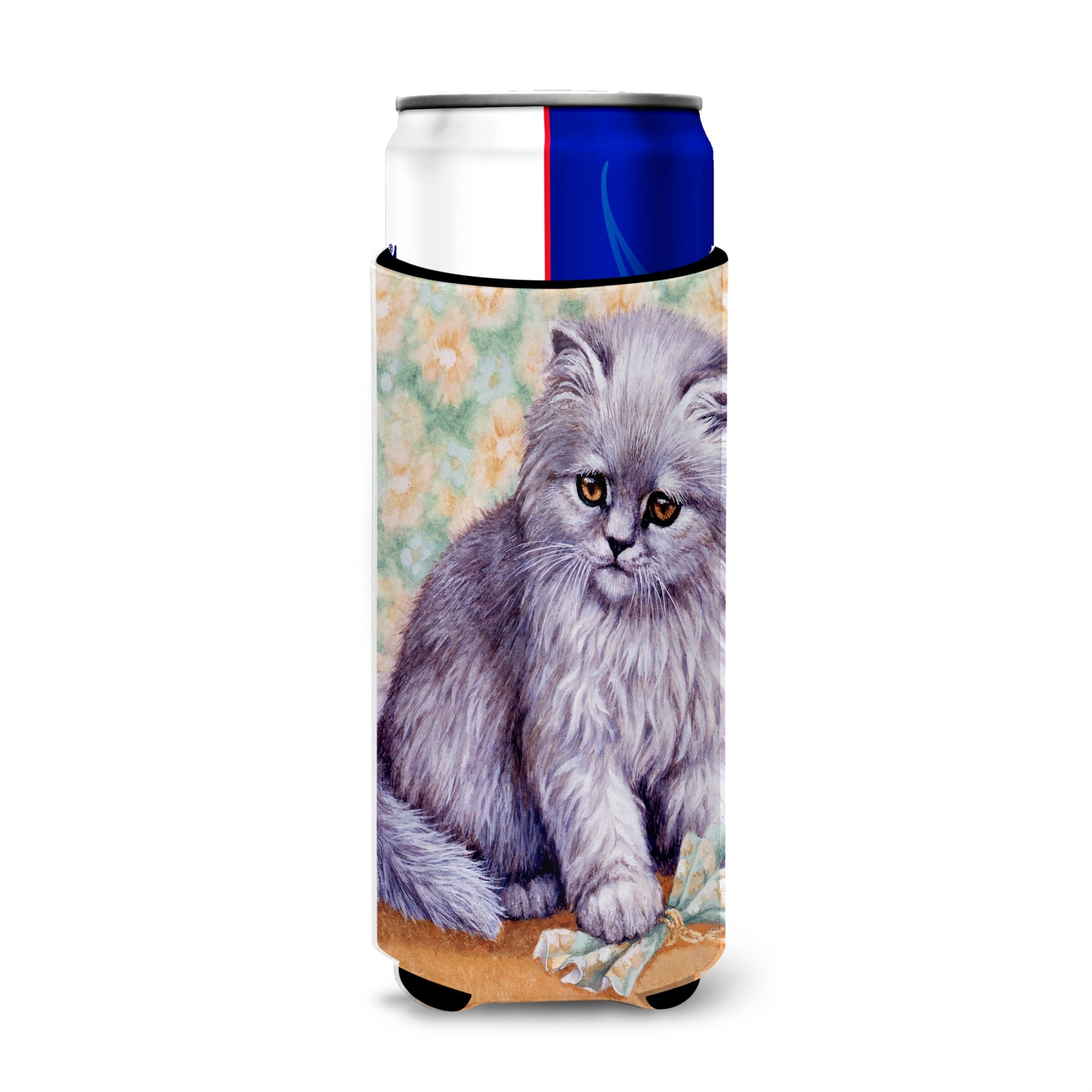Caroline'S Treasures Grey Cat By Daphne Baxter Michelob Ultra Koozies For Slim Cans, Multicolor