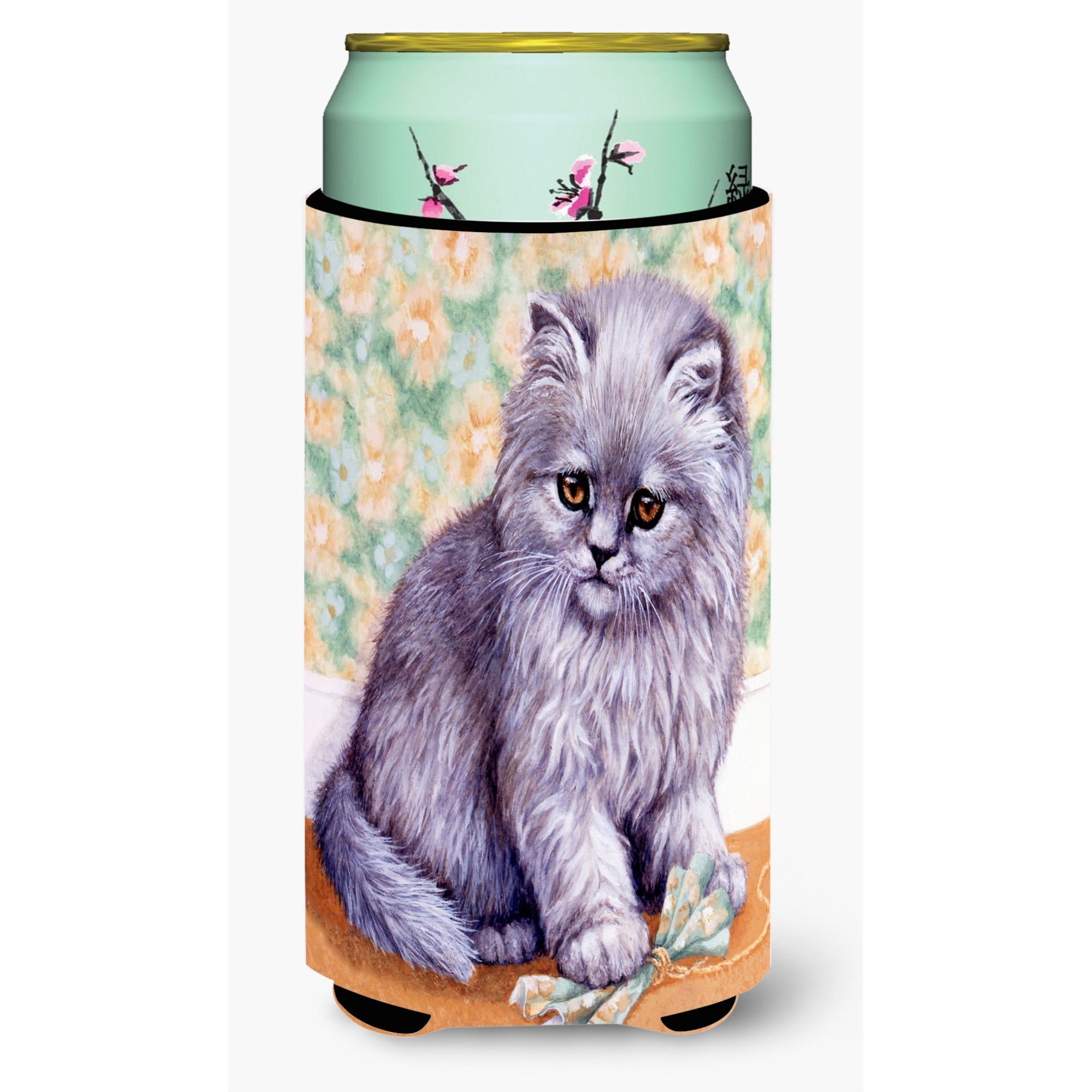 Caroline'S Treasures Grey Cat By Daphne Baxter Tall Boy Koozie Hugger, Multicolor