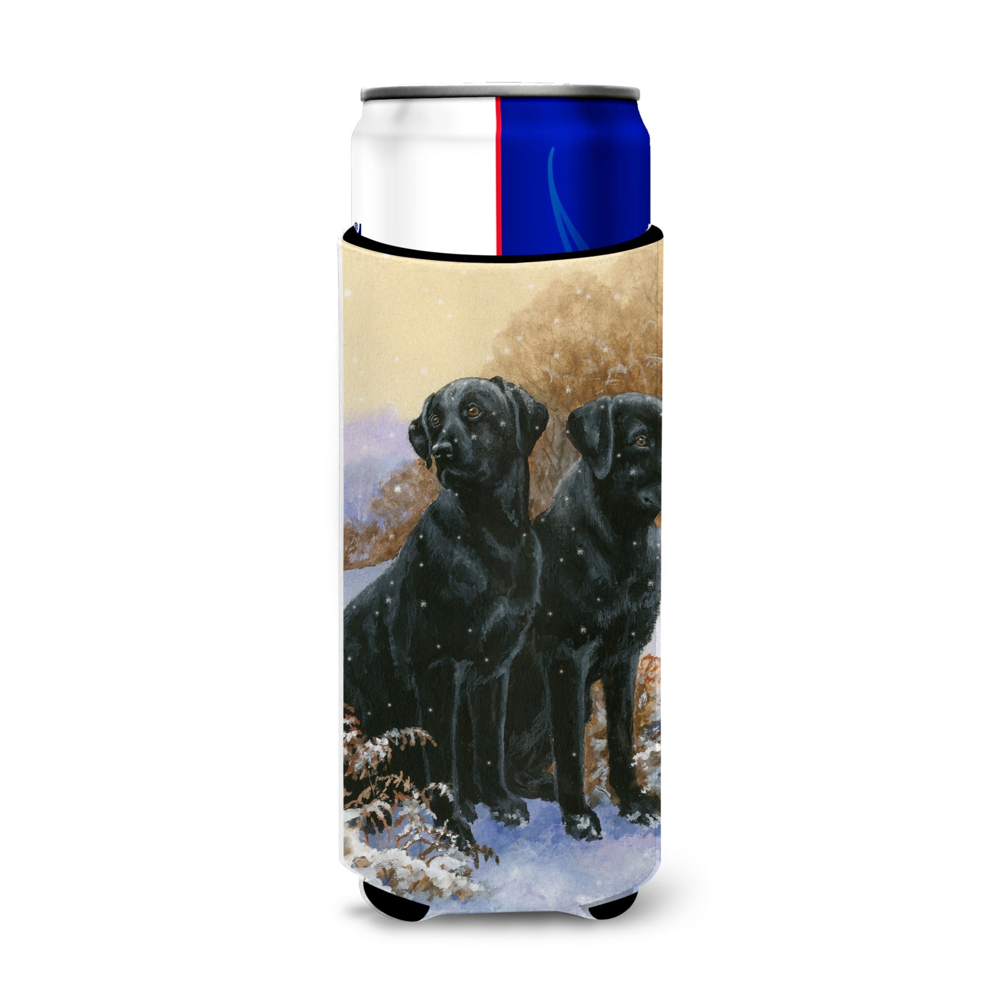 Caroline'S Treasures Black Labradors Snowy Day Michelob Ultra Koozies For Slim Cans, Multicolor