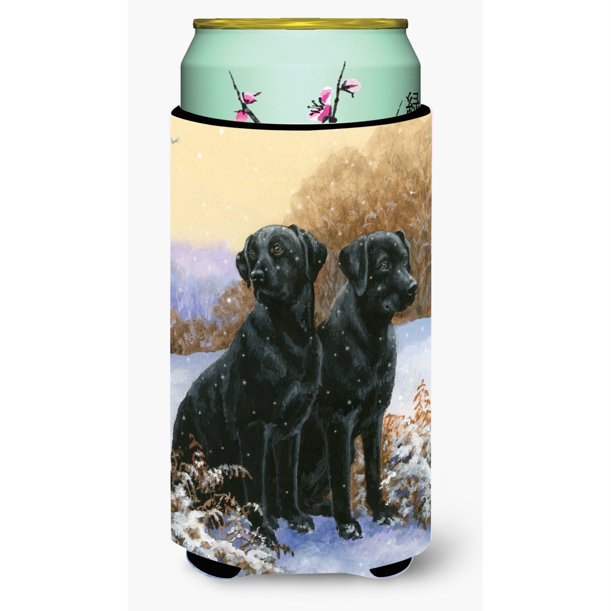 Caroline'S Treasures Black Labradors Snowy Day Tall Boy Beverage Insulator Hugger, Multicolor