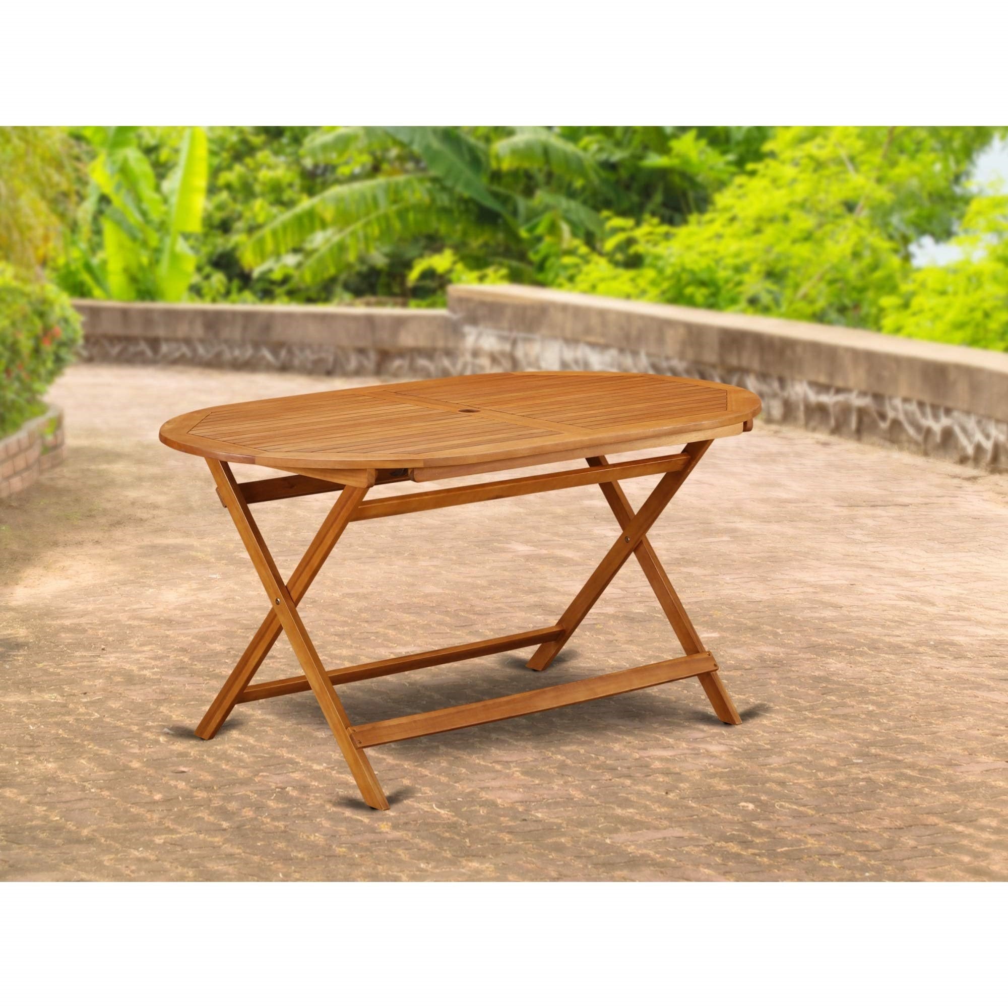 East West Furniture Bditfna Diboll Outdoor Dining Bistro Oval Acacia Wood Table, 36X60 Inch