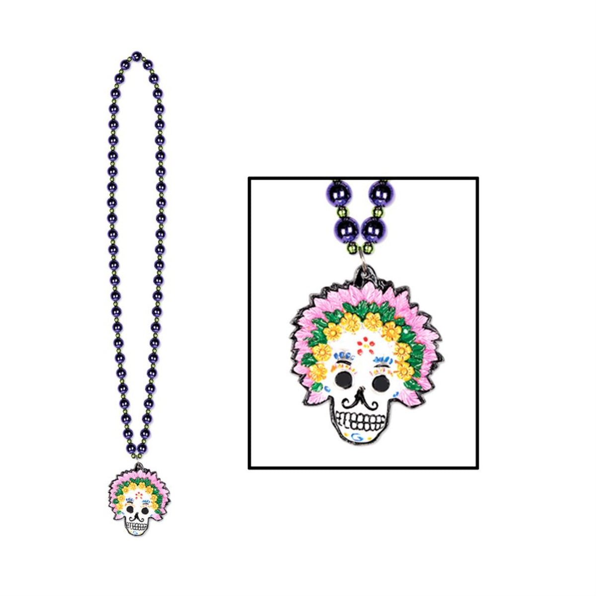 Beads W/Day Of The Dead Medallion (Pack Of 12)