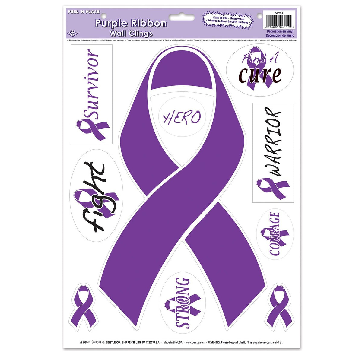 Purple Ribbon/Find A Cure Peel 'N Place (Pack Of 12)