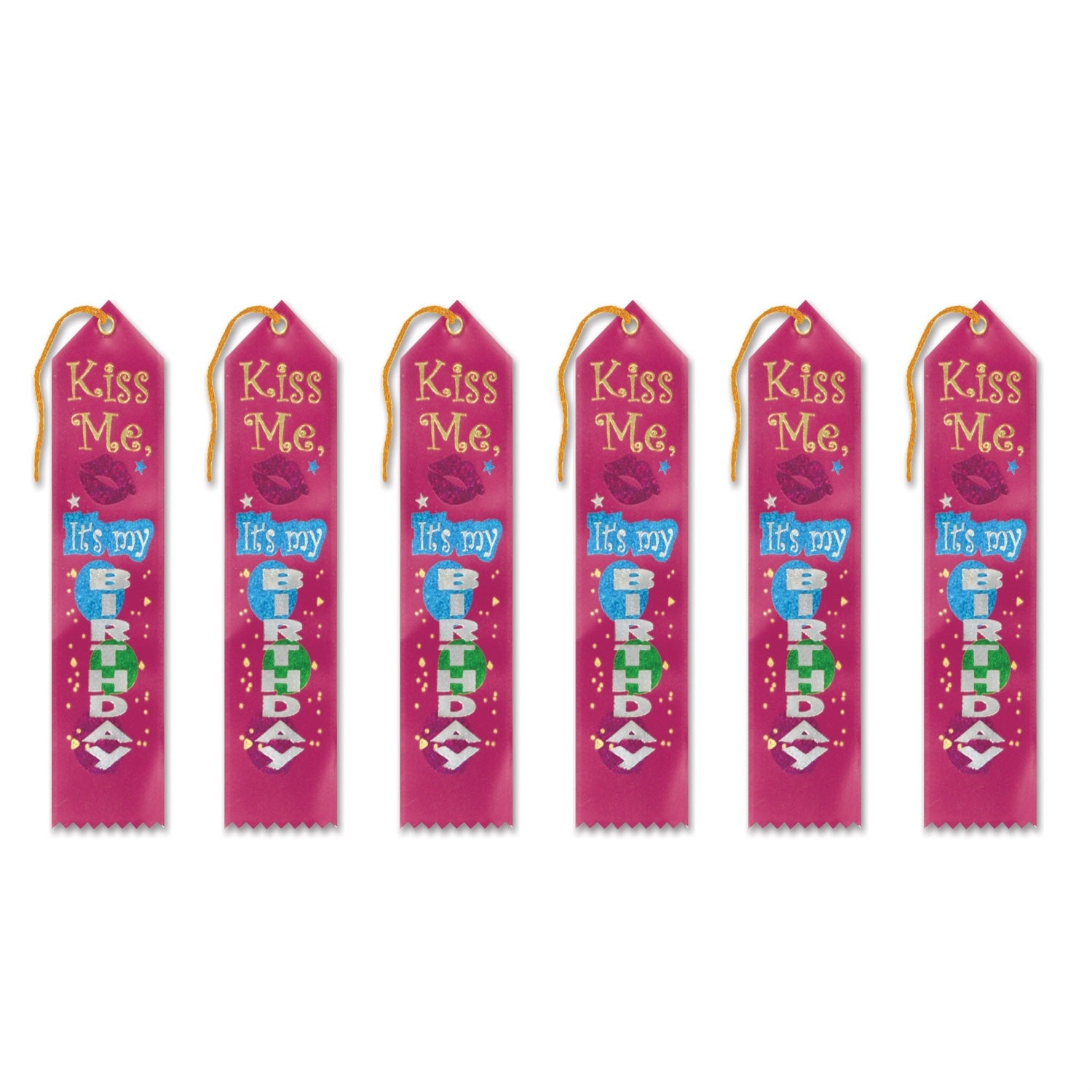 Kiss Me, It'S My Birthday Award Ribbon (Pack Of 6)