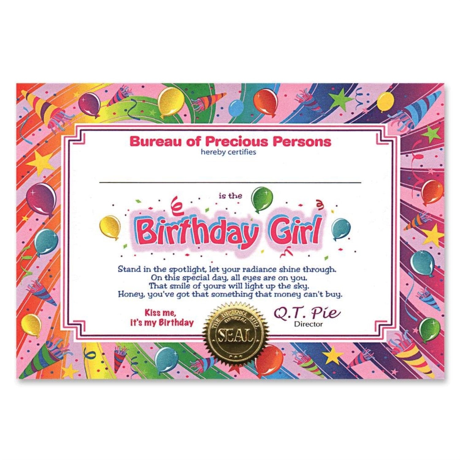 Birthday Girl Certificate (Pack Of 6)