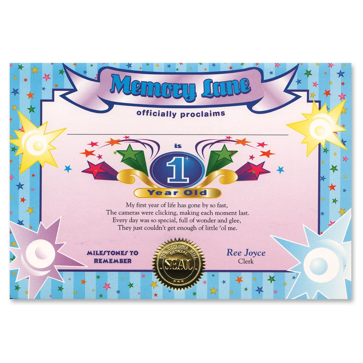 1 Year Old  (Boy) Certificate (Pack Of 6)