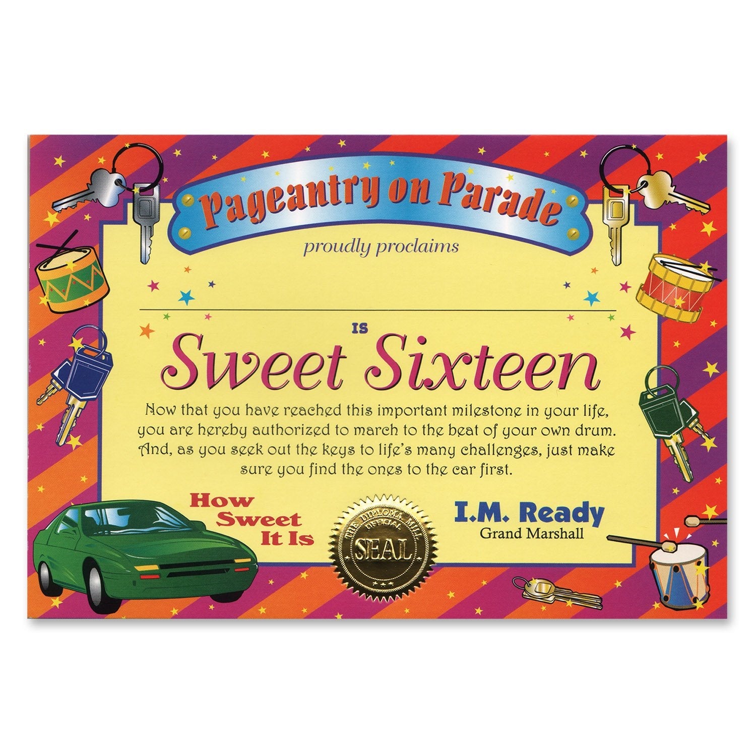Sweet Sixteen Certificate (Pack Of 6)