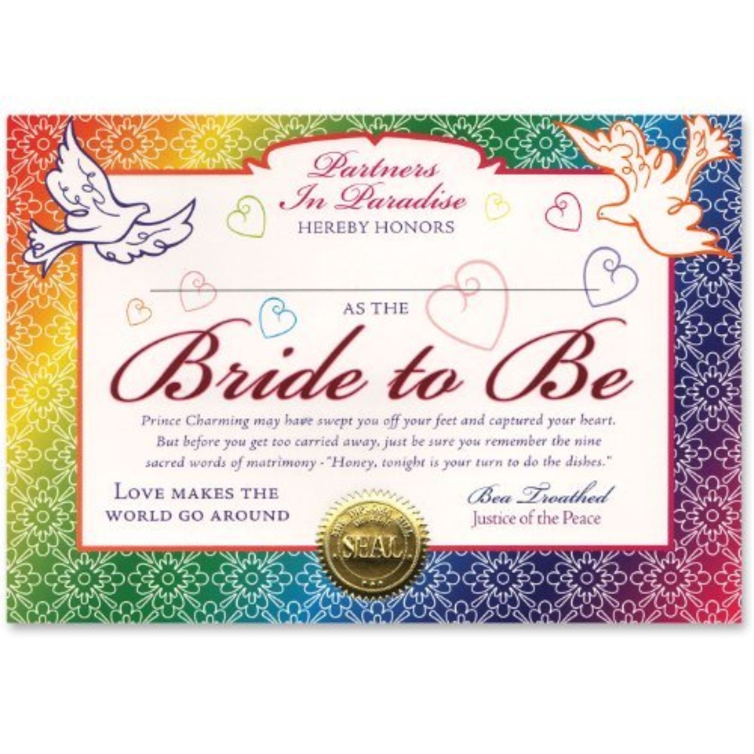 Bride To Be Certificate (Pack Of 6)