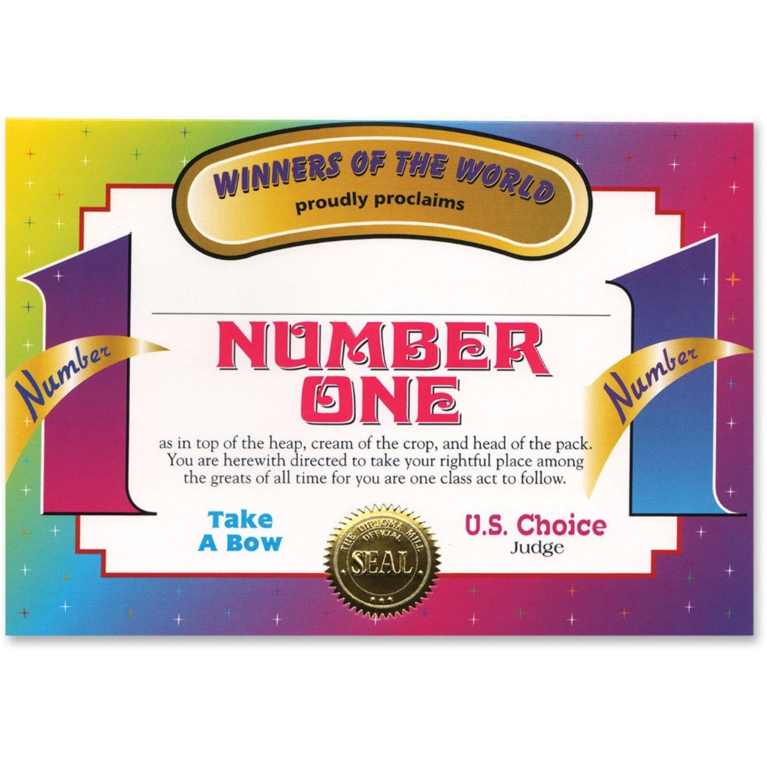 Number One Certificate (Pack Of 6)