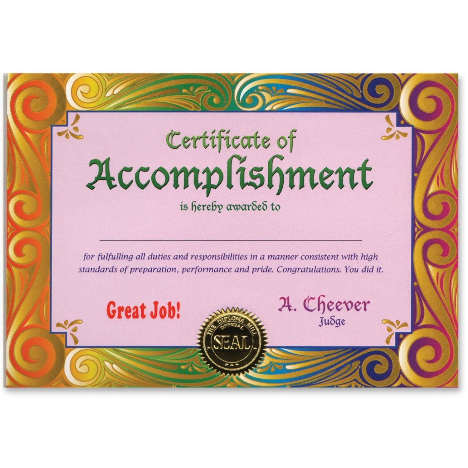 Certificate Of Accomplishment (Pack Of 6)