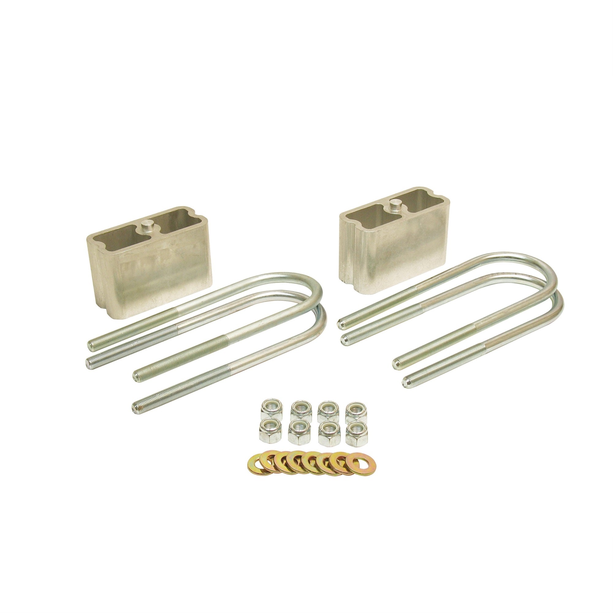 Leaf Spring Block Kit, 3 In Lowering, Hardware/U-Bolts, Aluminum, Natural, 2-1/2 Or 3 In Wide Leaf Springs, Kit