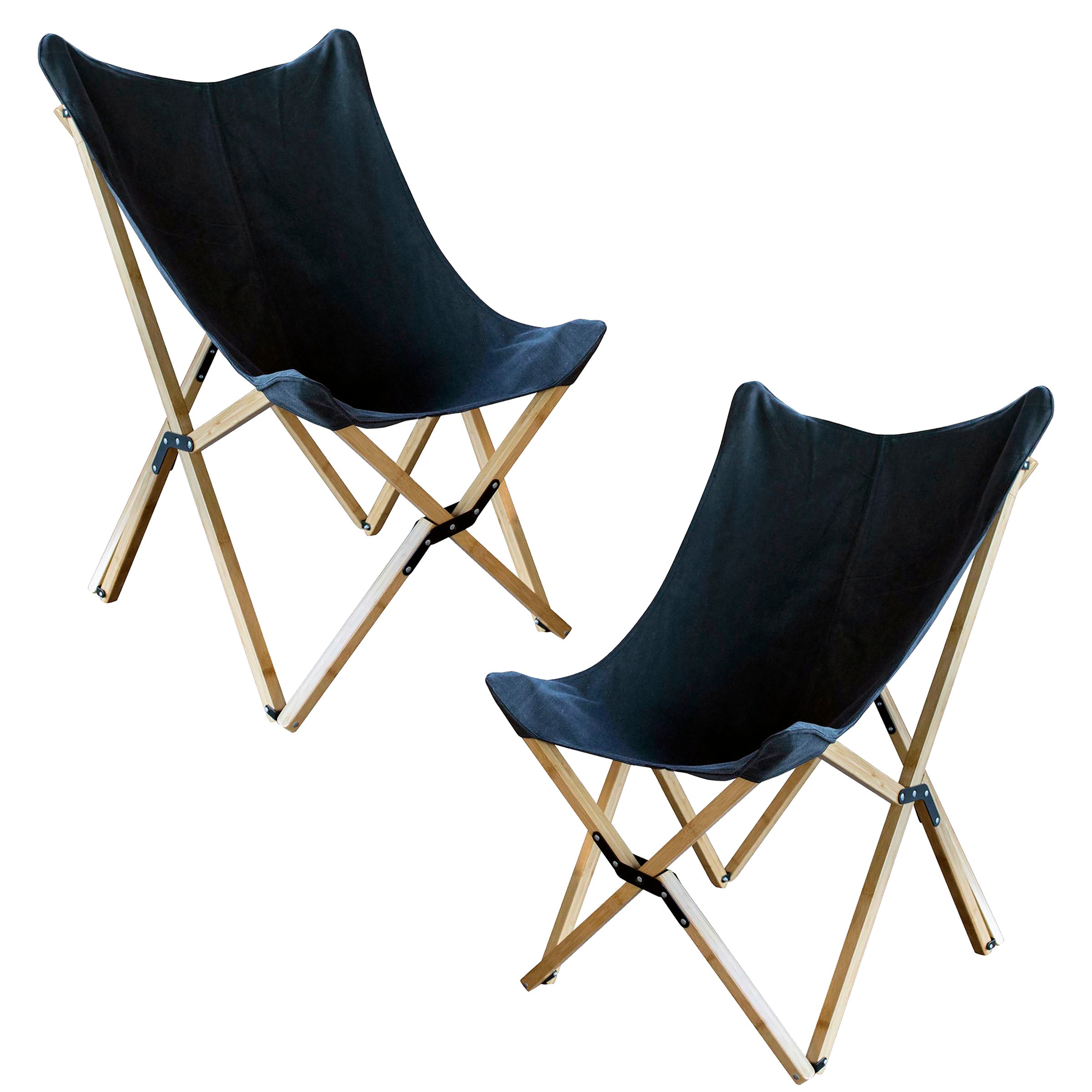 Canvas And Bamboo Butterfly Chair - Black - 2 Piece Set
