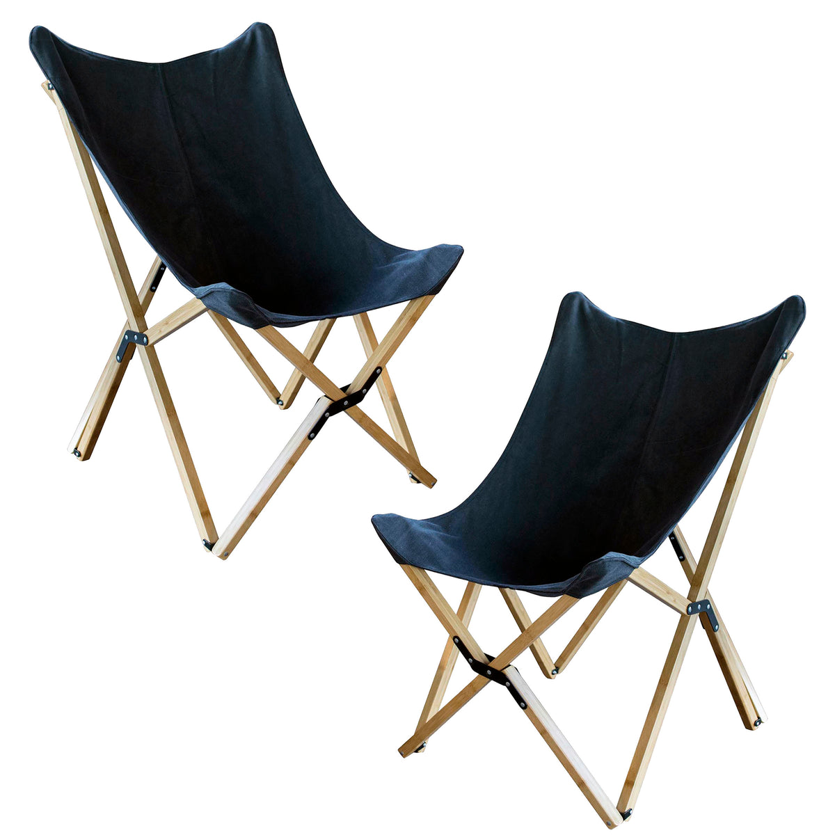 Canvas And Bamboo Butterfly Chair - Black - 2 Piece Set
