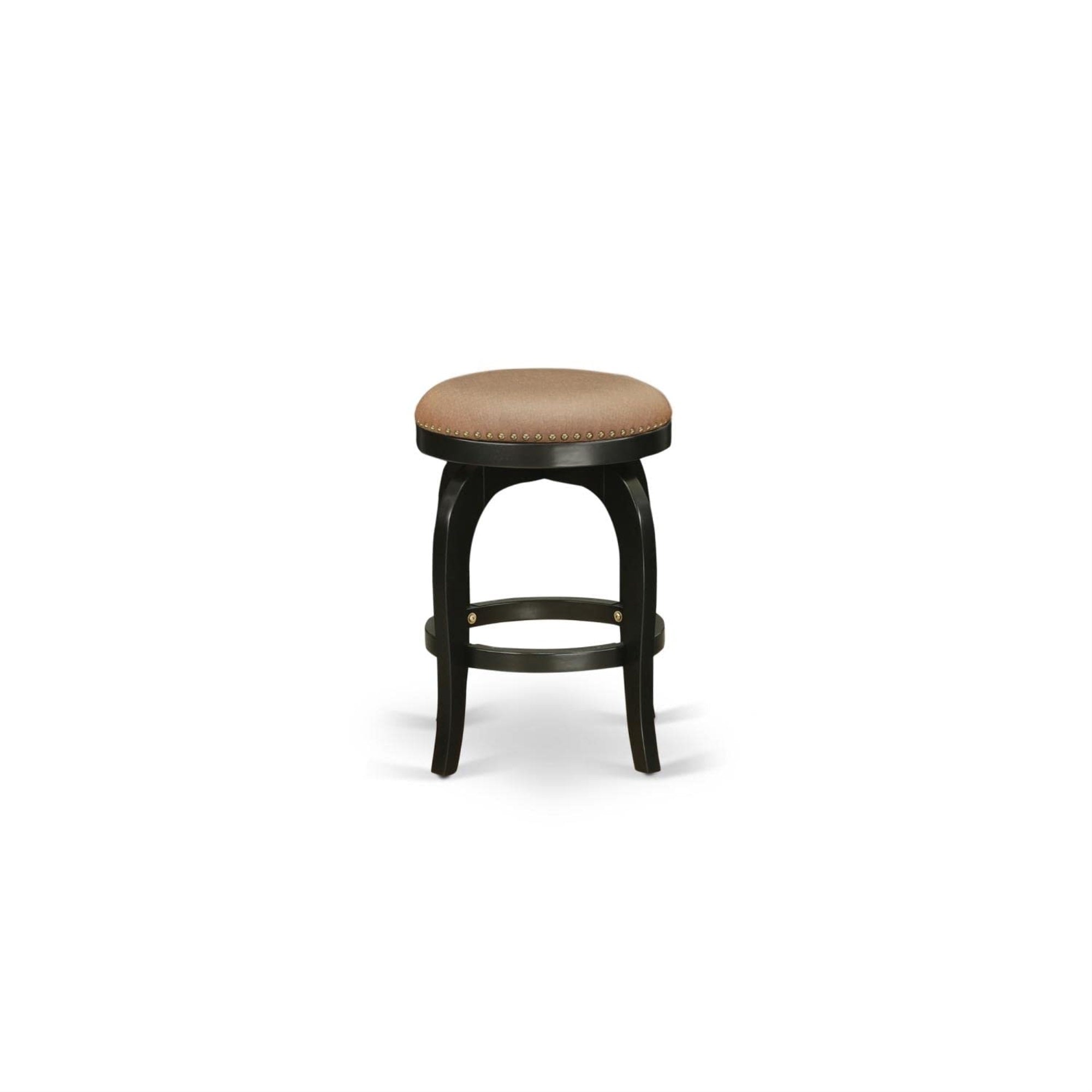 East West Furniture Bfs024-112 Bedford Counter Height Barstool - Round Shape Brown Roast Pu Leather Upholstered Backless Chairs, 24 Inch Height, Black