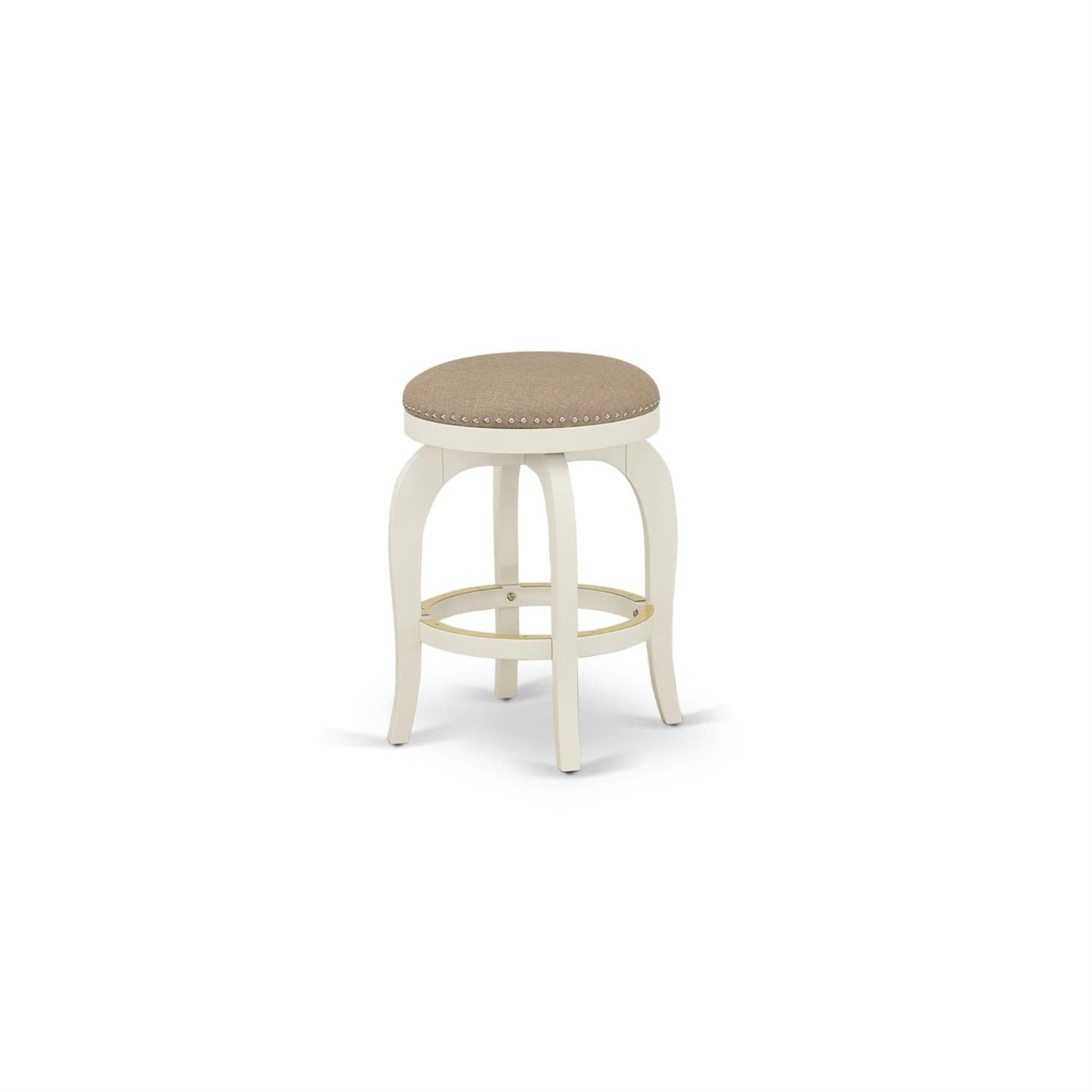 Casafoyer Bfs024-202 Bedford Counter-Height Bar Stool - Round Shape Sandalwood Pu Leather Upholstered Pub Height Backless Chairs, 24 Inch Height, Linen White