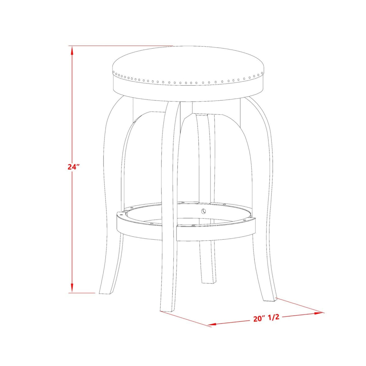 Casafoyer Bfs024-416 Bedford Counter Height Stool - Round Shape Vegas Gold Pu Leather Upholstered Kitchen Counter Backless Chairs, 24 Inch Height, Oak
