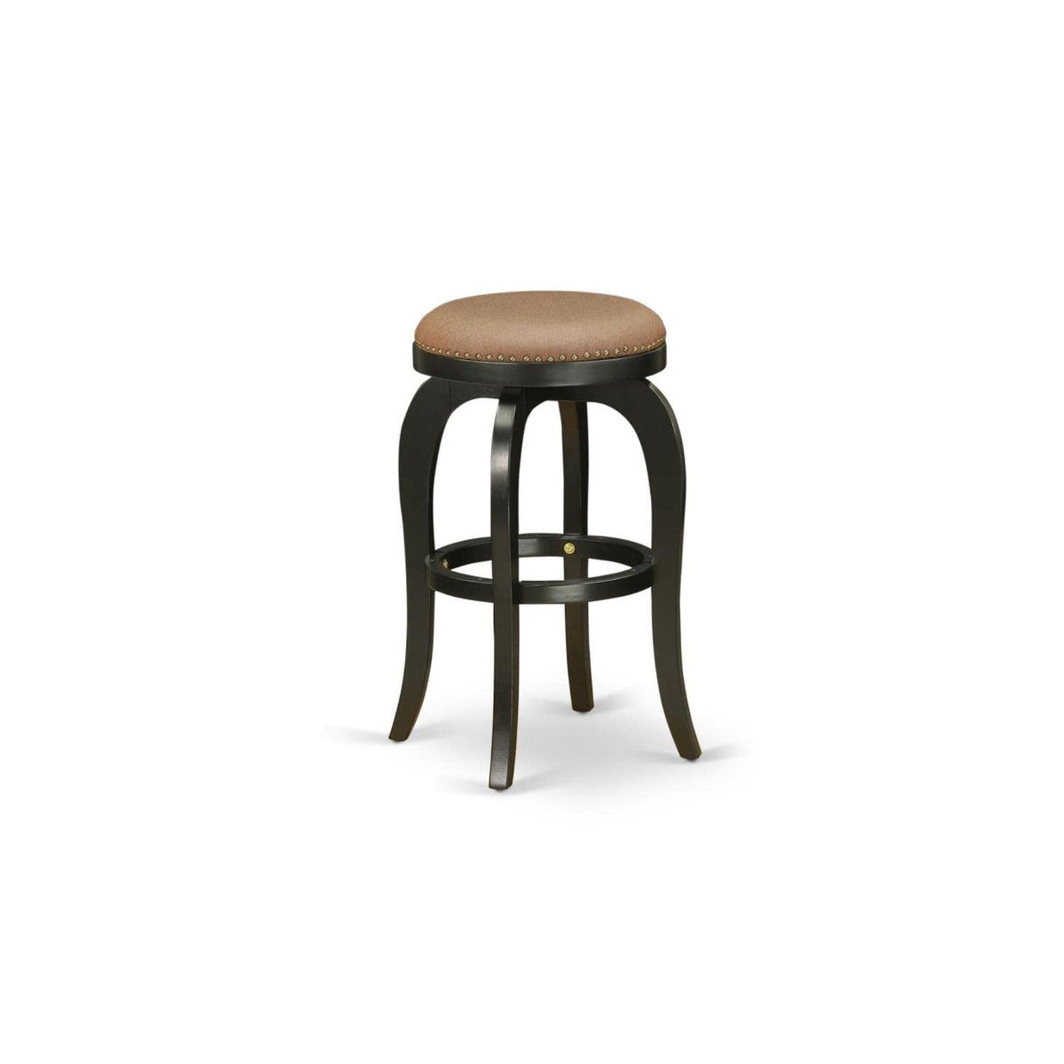 Yardlio Elegant Wood Counter Height Stool | 30' Seat Height | Linen White Finish | Mahogany Legs | Swivel Seat | High-Density Foam | Nail Trim | Footrest | Floor Slides | Stylish & Comfortable