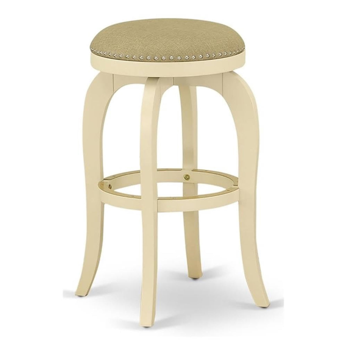 Casafoyer Bfs030-202 Bedford Counter-Height Barstool - Round Shape Sandalwood Pu Leather Upholstered Backless Chairs, 30 Inch Height, Linen White