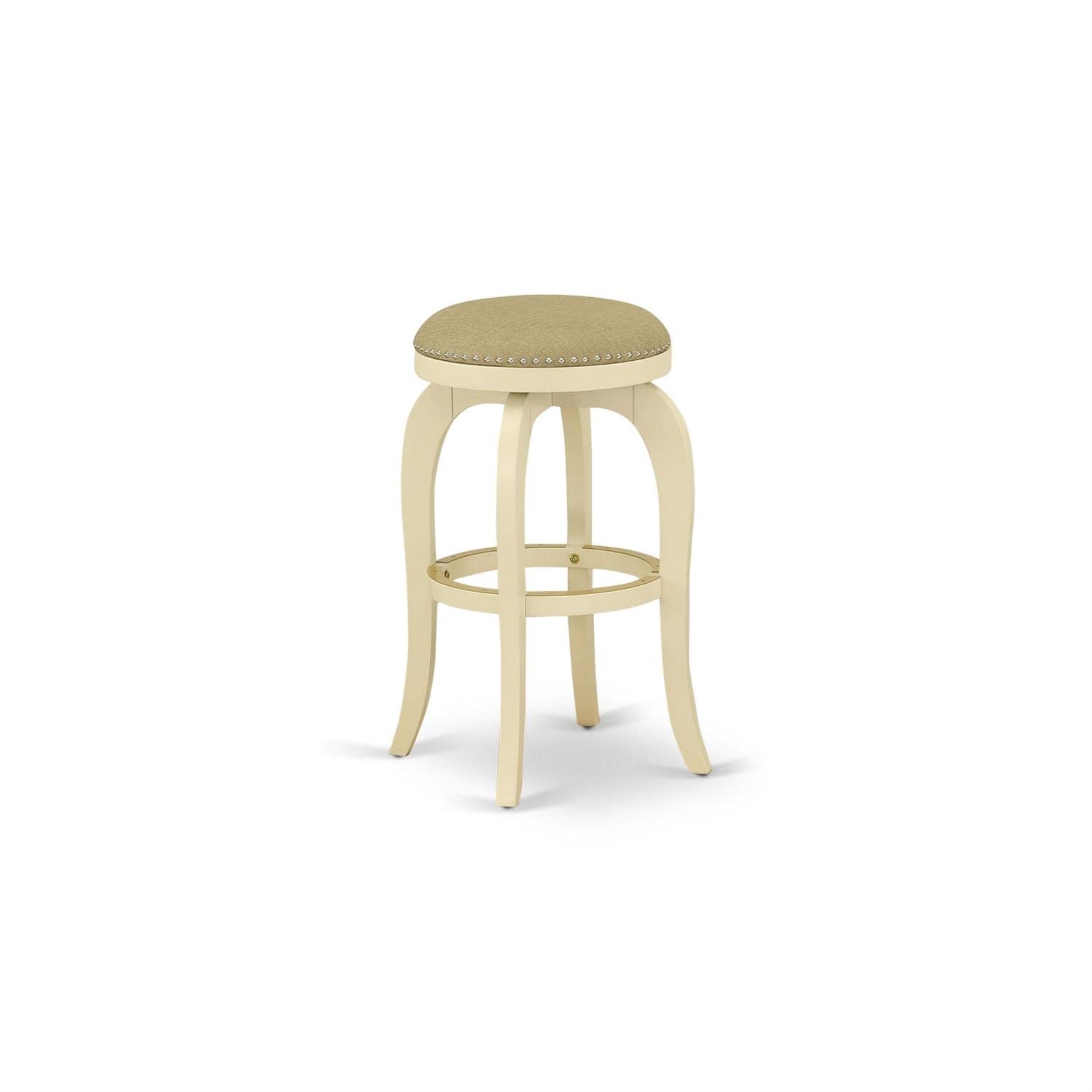 East West Furniture Bfs030-202 Bedford Counter-Height Barstool - Round Shape Sandalwood Pu Leather Upholstered Backless Chairs, 30 Inch Height, Linen White