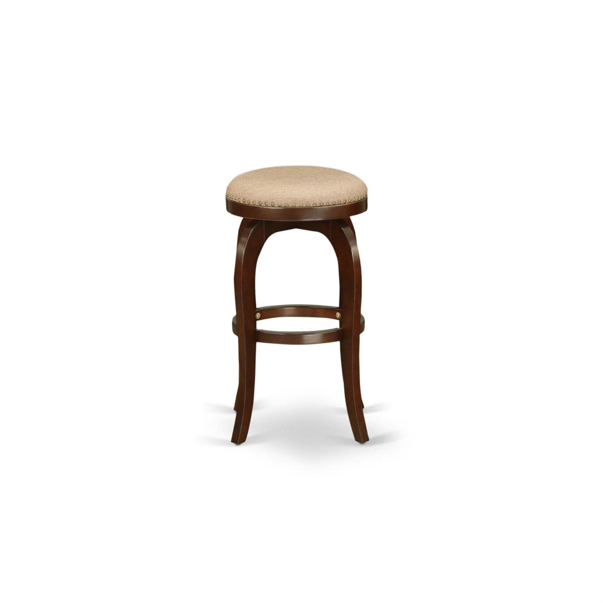 East West Furniture Bfs030-303 Bedford Counter Height Stool - Round Shape Mocha Pu Leather Upholstered Pub Height Backless Chairs, 30 Inch Height, Mahogany